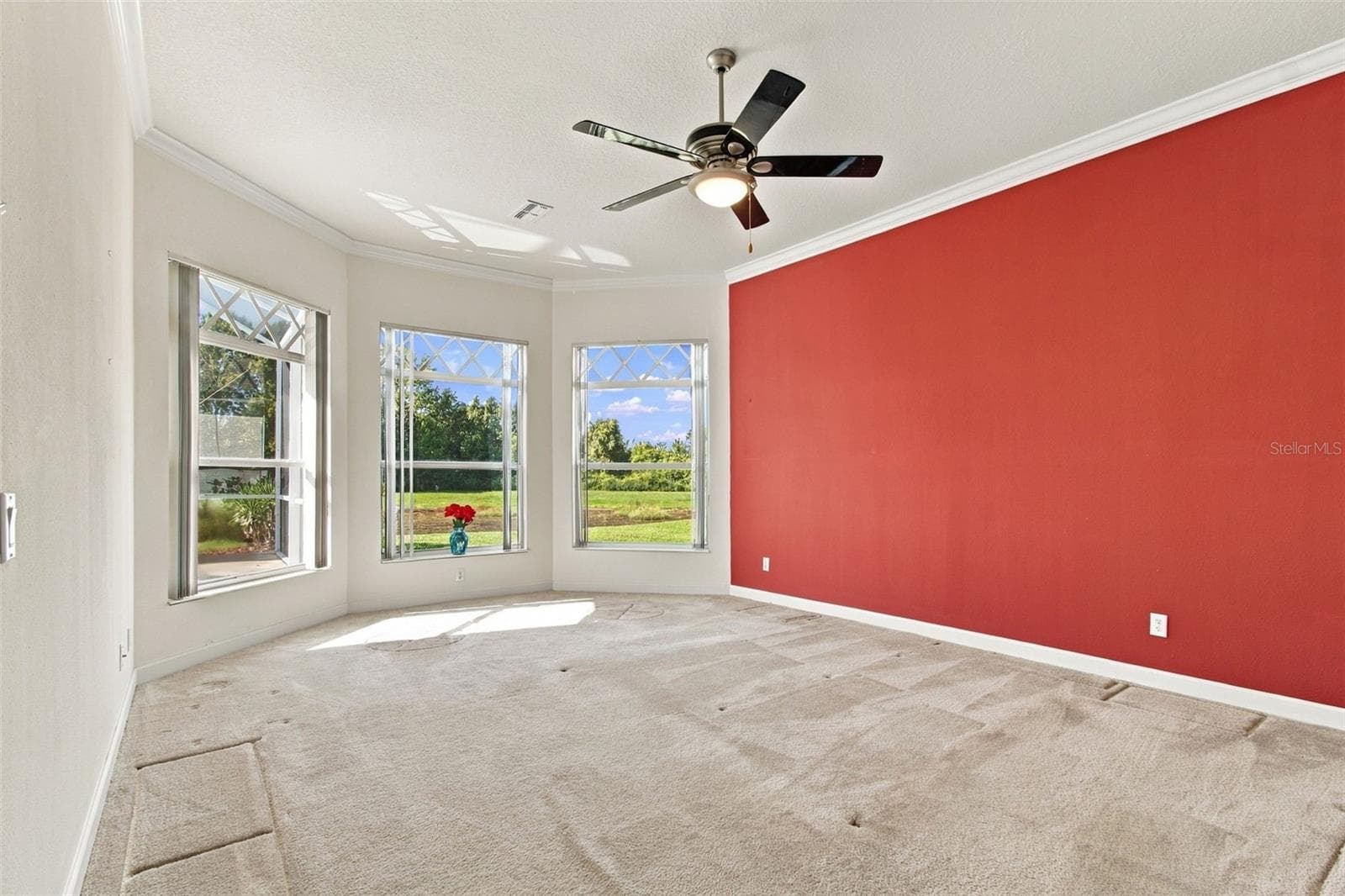 Oversized primary bedroom with three windows overlooking your heated spa, heated pool and conservation lot. - 1301 FOX CHAPEL DR, LUTZ