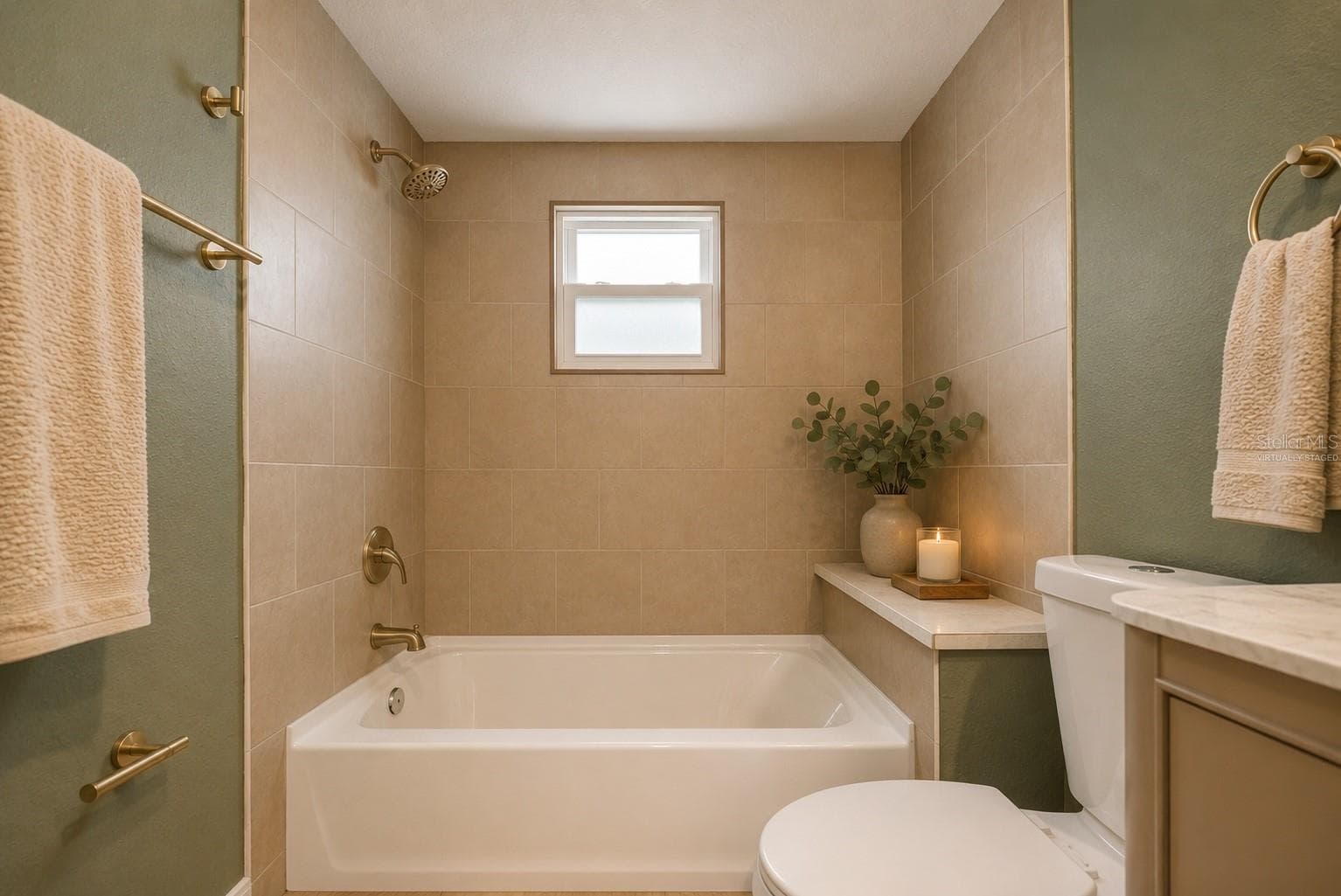 Virtually Staged, Guest Bathroom Tub. - 7851 40TH AVE N, ST PETERSBURG