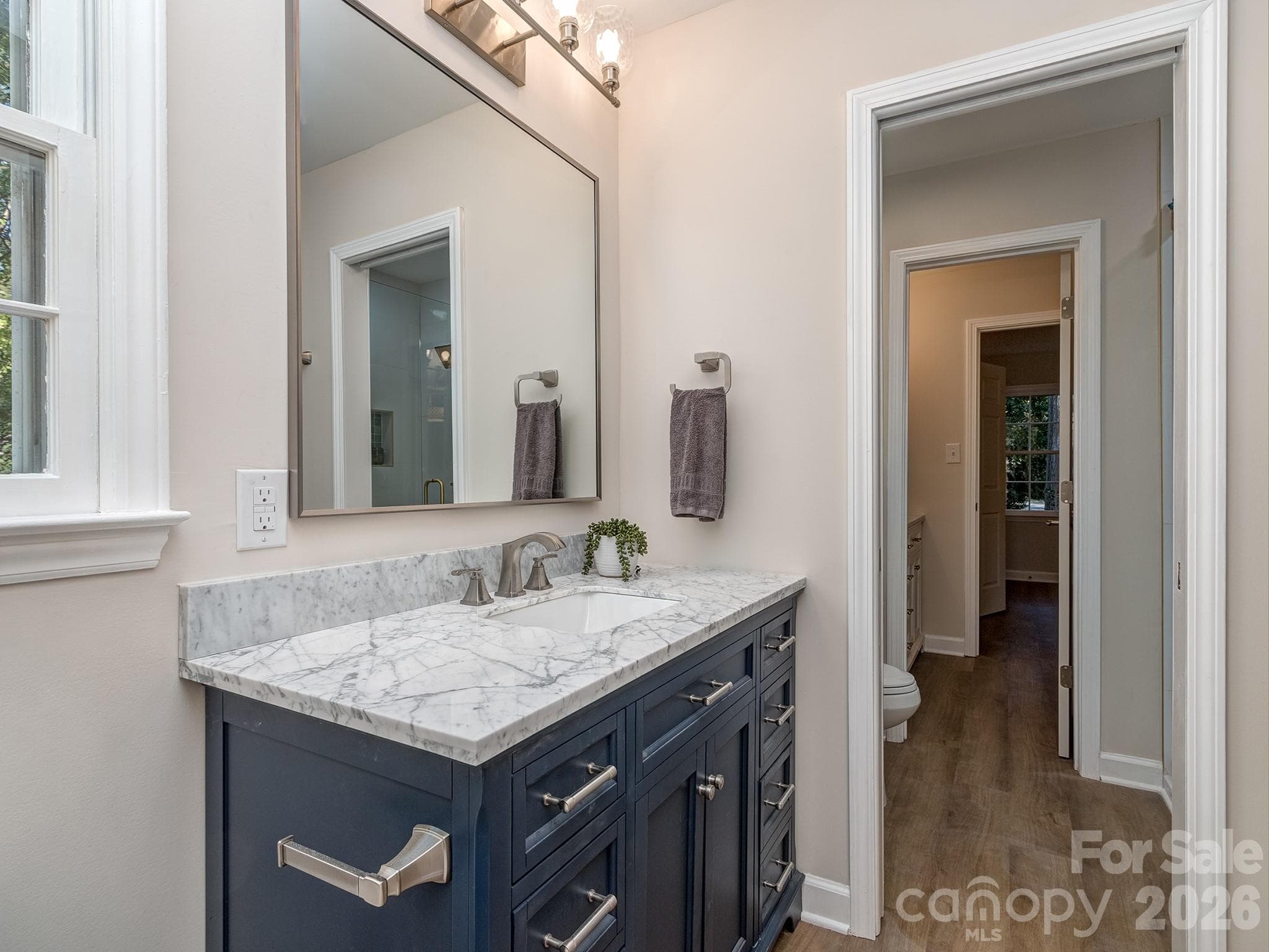 Powder Room for guests can be closed off by a pocket door from primary bath - 2041 Glouchester Circle, Charlotte