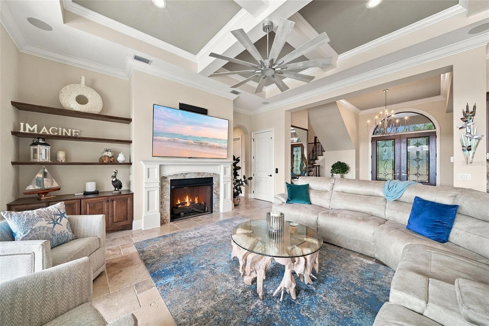 Family Room with gas fireplace - 613 REGATTA WAY, BRADENTON