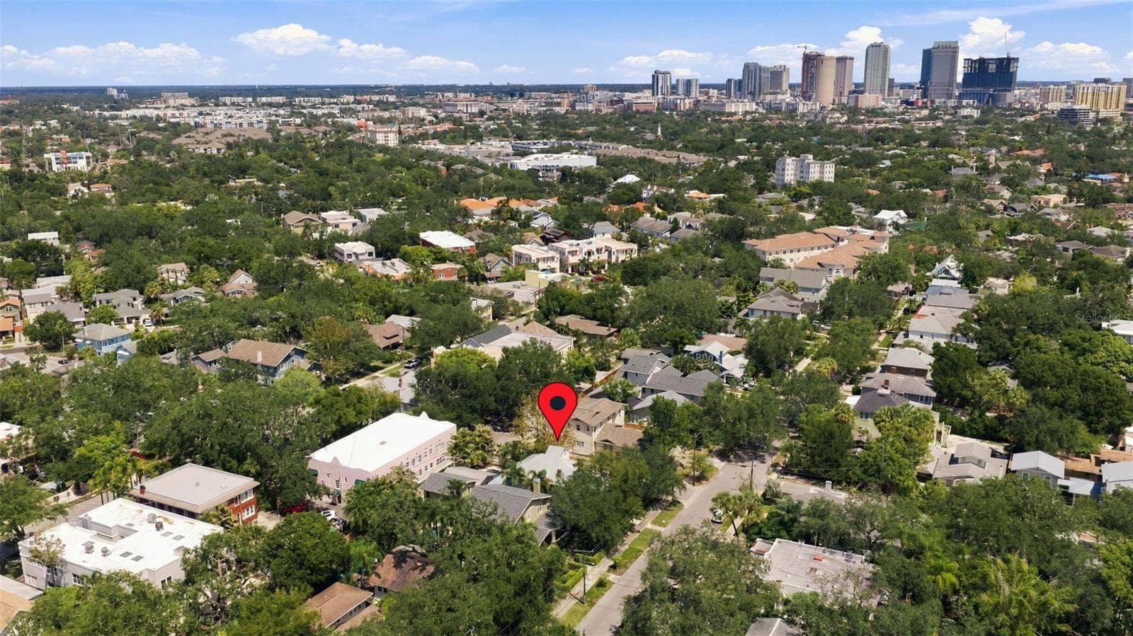 House at red marker - downtown in background - 1801 W HILLS AVE, TAMPA