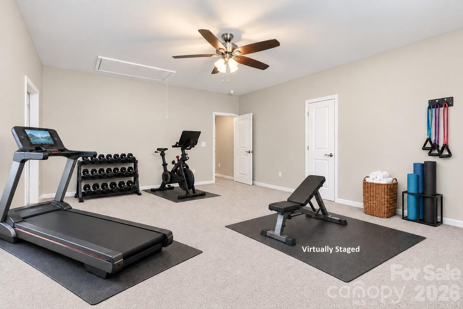 Don't need two bedrooms on the home's upper floor? One of the bedrooms virtually staged as a home gym. - 8504 Hope Run Court, Indian Land