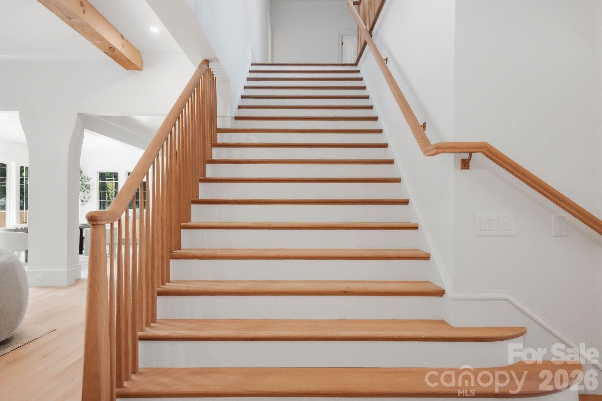 Extra Wide Wood Staircase 8' wide to 5' wide - 110 Hunter Lane, Charlotte