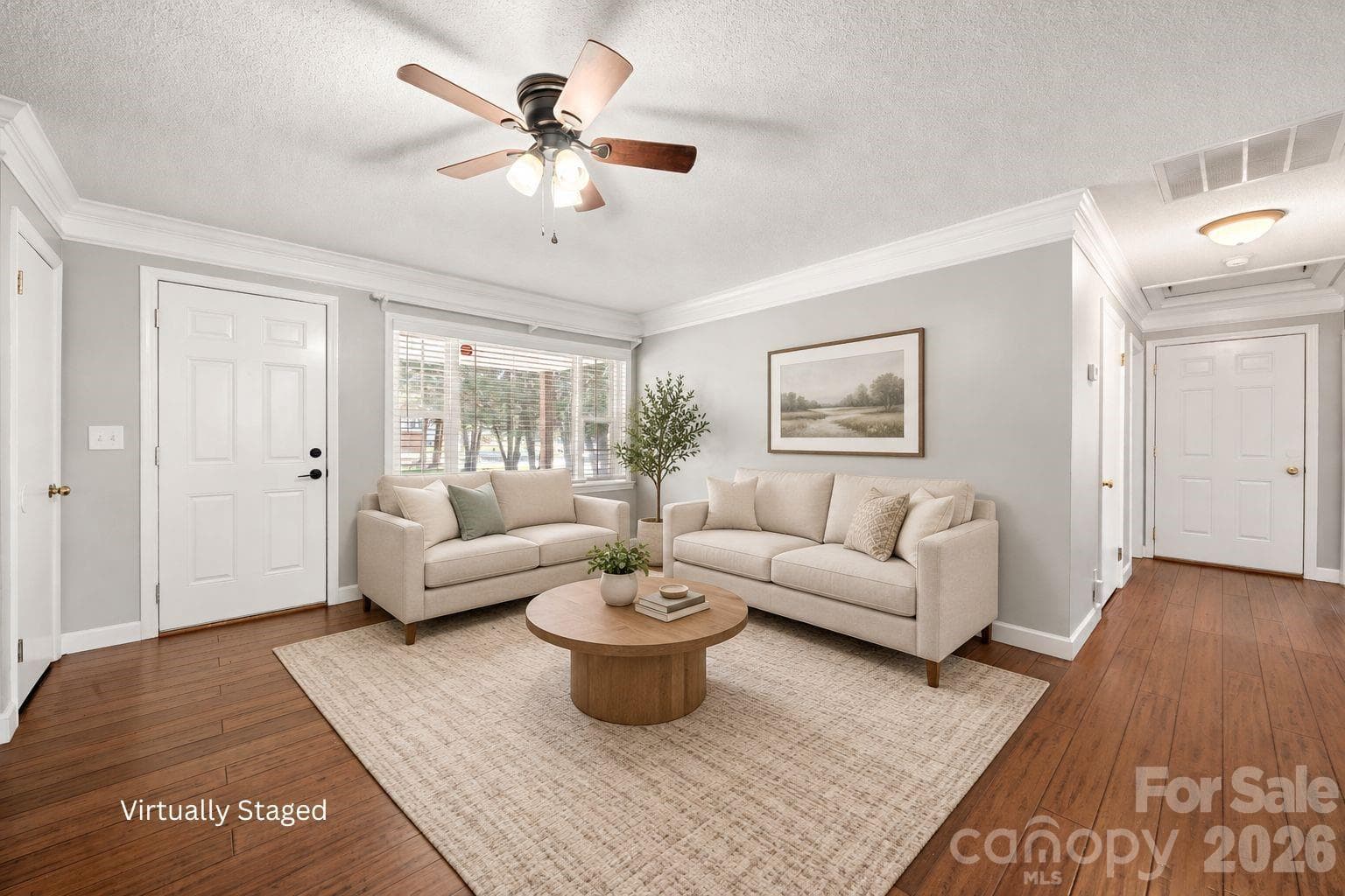 Virtually staged - Main floor living room/entry space. - 109 Woodside Avenue, Gastonia