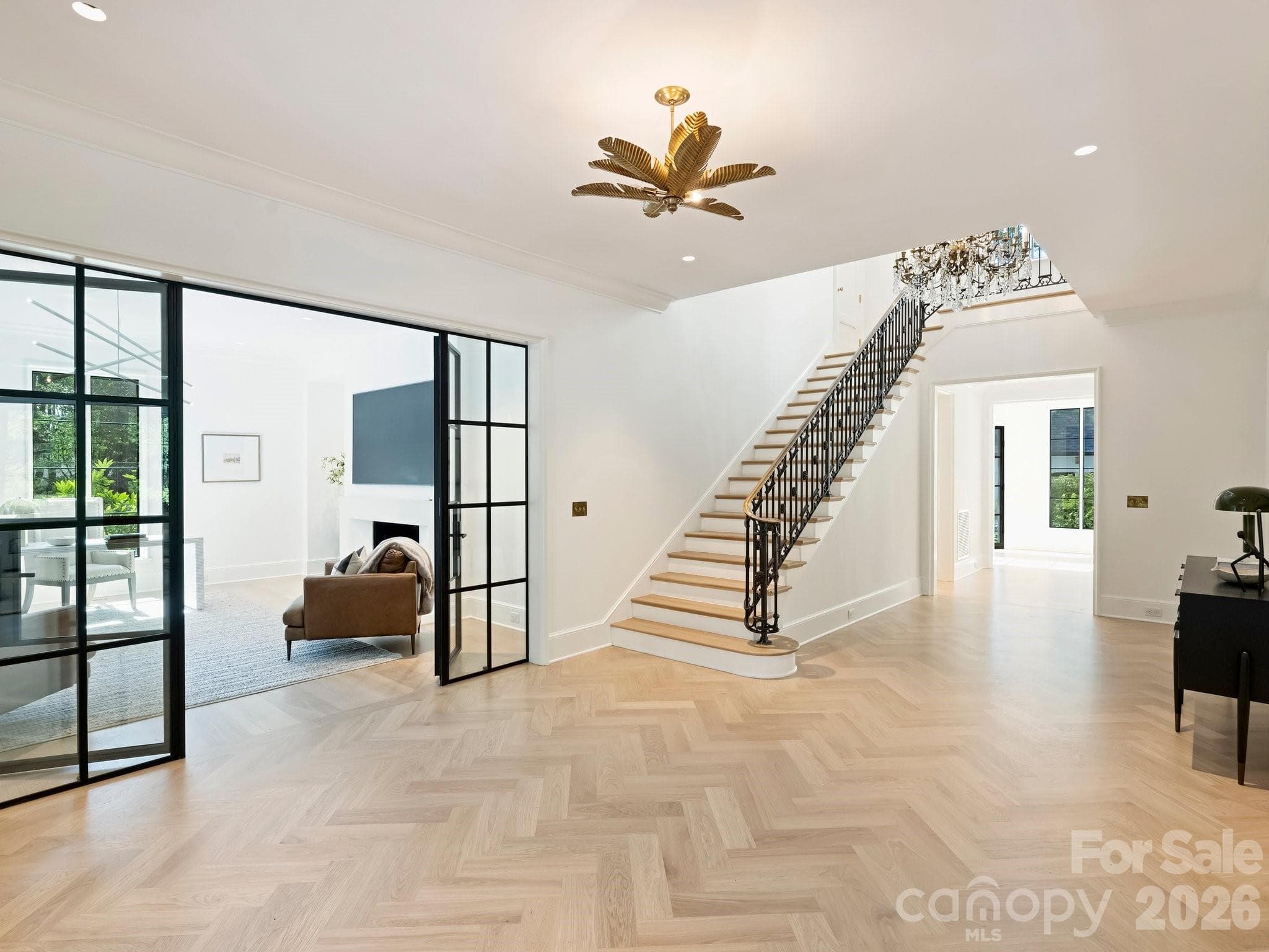 Grand foyer with herringbone floors - 600 Hermitage Road, Charlotte