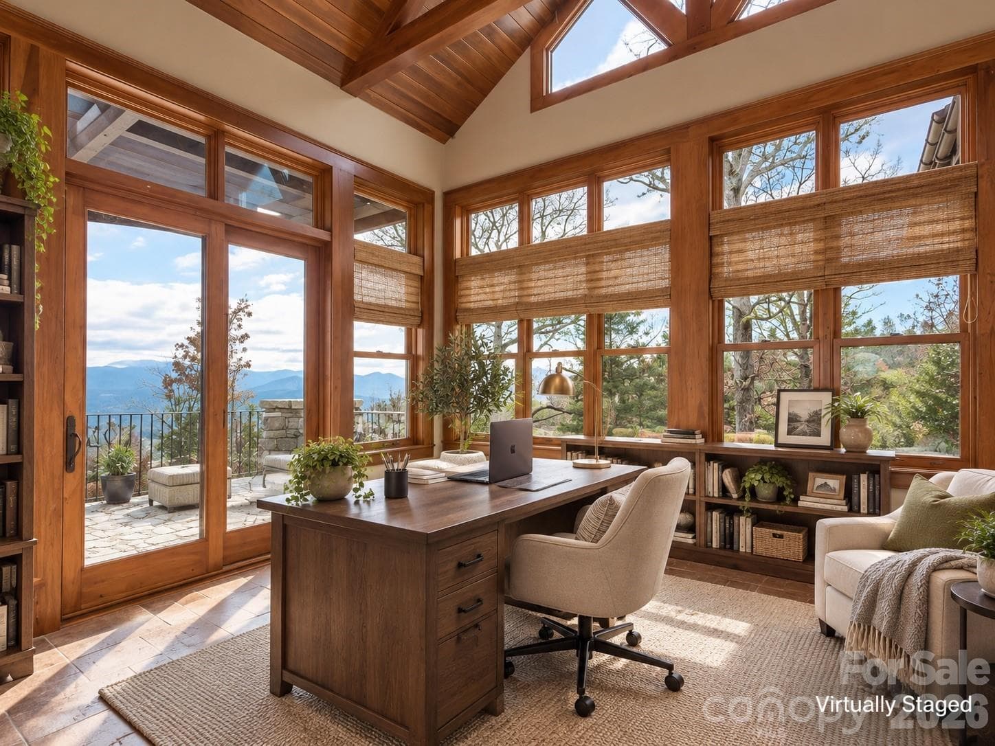 Sunroom virtually staged as office - 633 Altamont View, Asheville