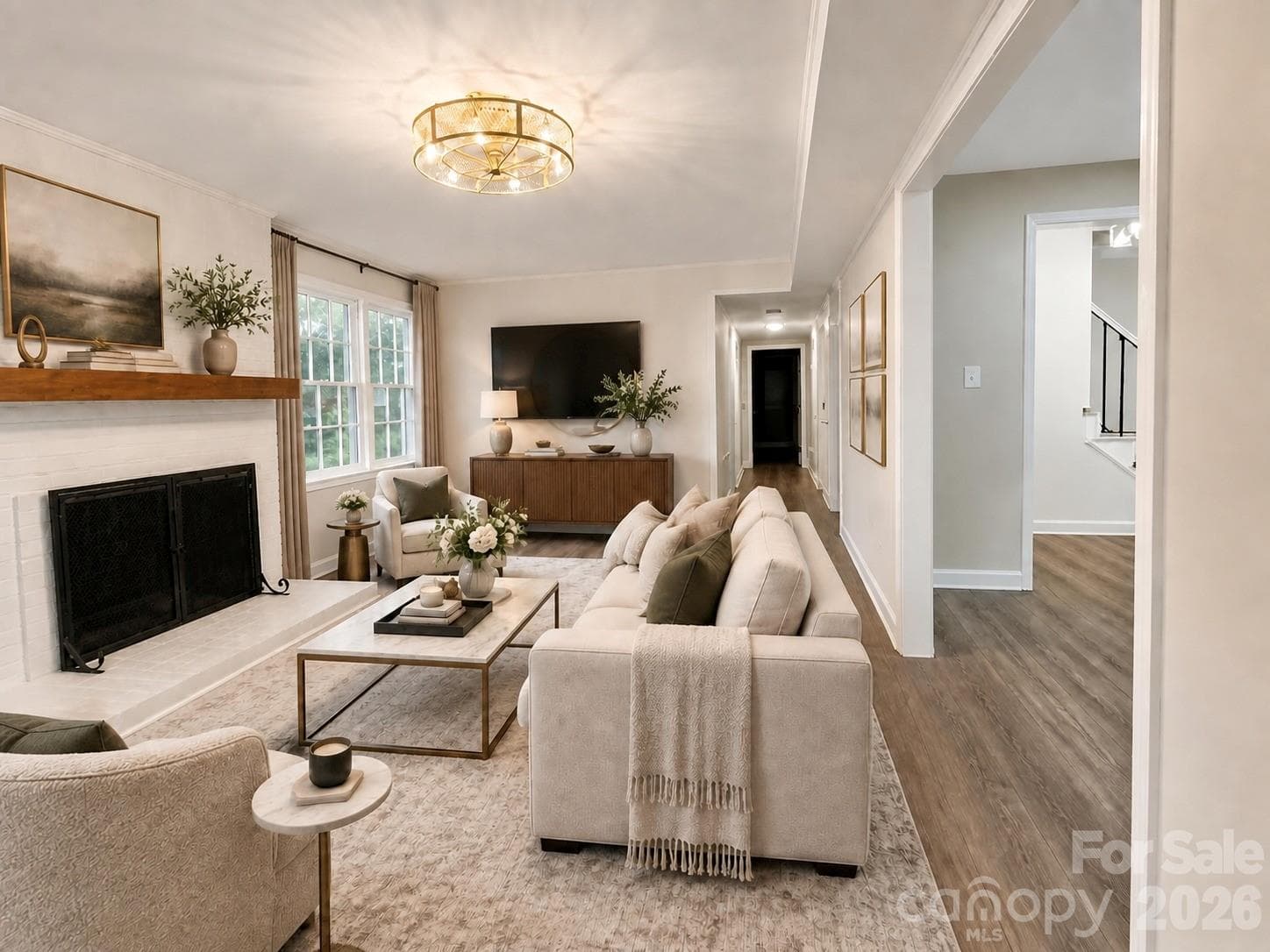“Image virtually staged for visualization.” Living Room - 2041 Glouchester Circle, Charlotte