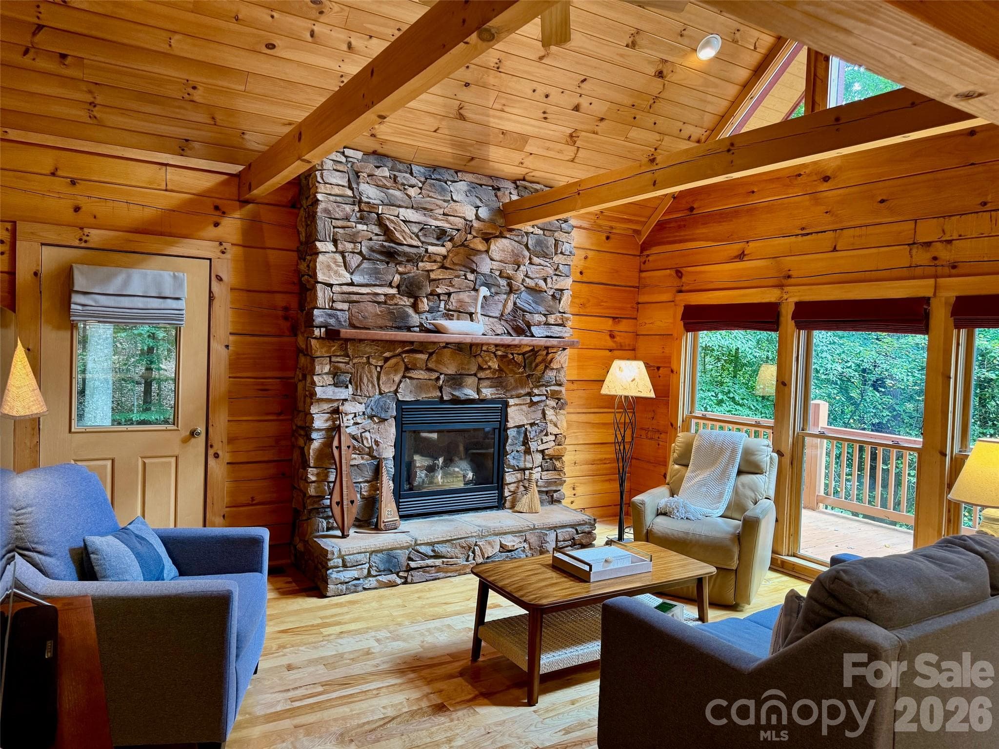 Stacked stone gas fireplace - 133 Smokemont Drive, Arden