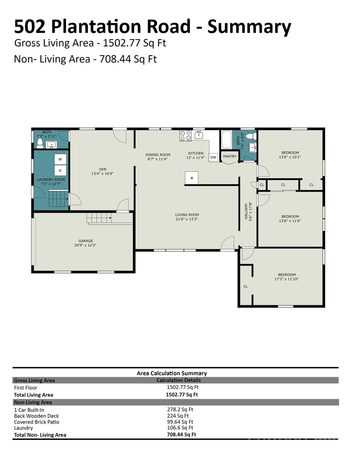 One level, two living areas. Living room, kitchen and dining open together in the center. Three bedrooms and the full bath on one side. The family room with its own half bath, the laundry and the garage on the other. - 502 Plantation Road, Lancaster