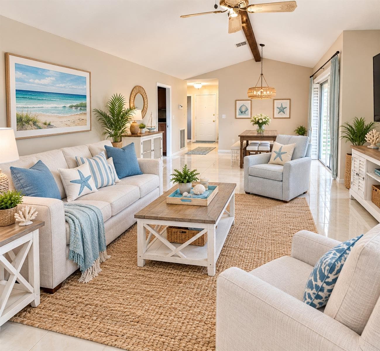 virtually staged living room dining room - 49 SANDSTONE CIR, VENICE