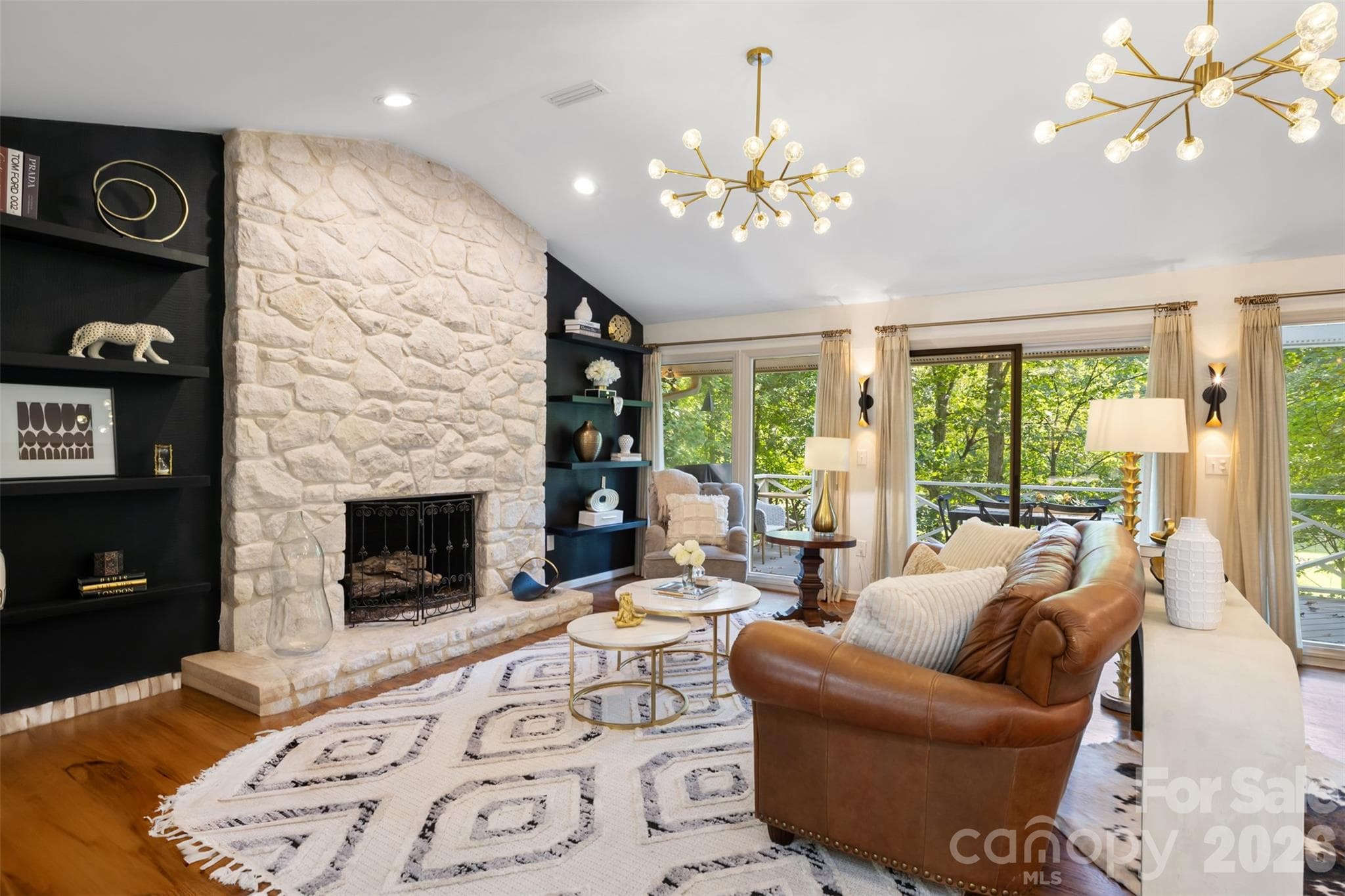 Stunning limestone fireplace with new gas logs. - 27 Timberidge Drive, Lake Wylie