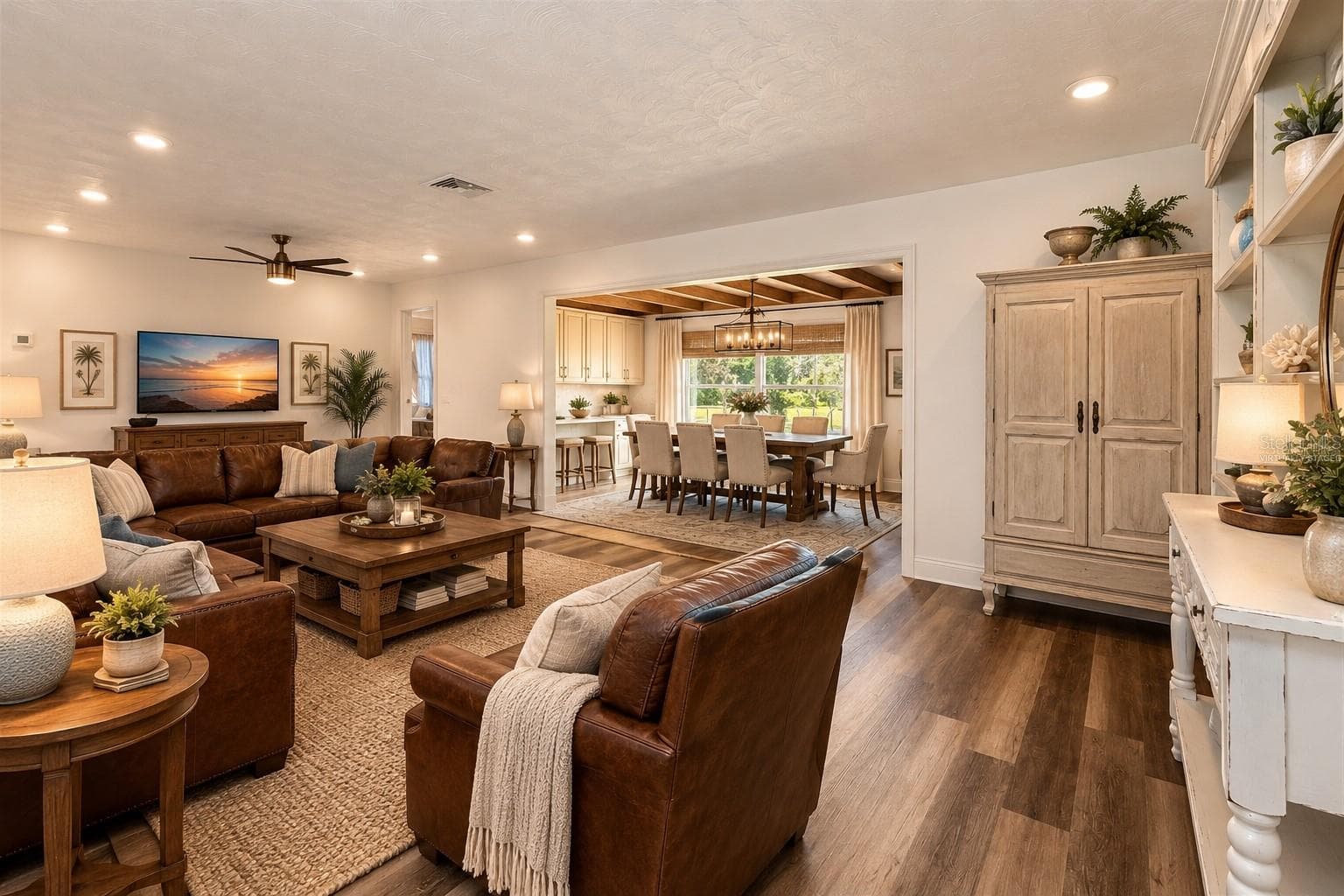 Virtually Staged Living and Dining Room. Added Cabinetry to dining room - 3407 ISLAND VIEW DR, PUNTA GORDA