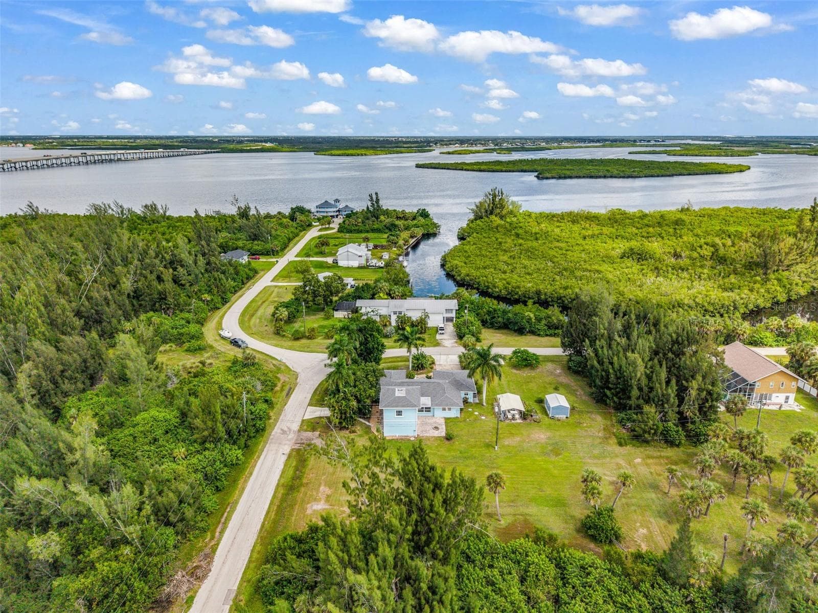 Aerial View of the rear of home and River view - 3407 ISLAND VIEW DR, PUNTA GORDA