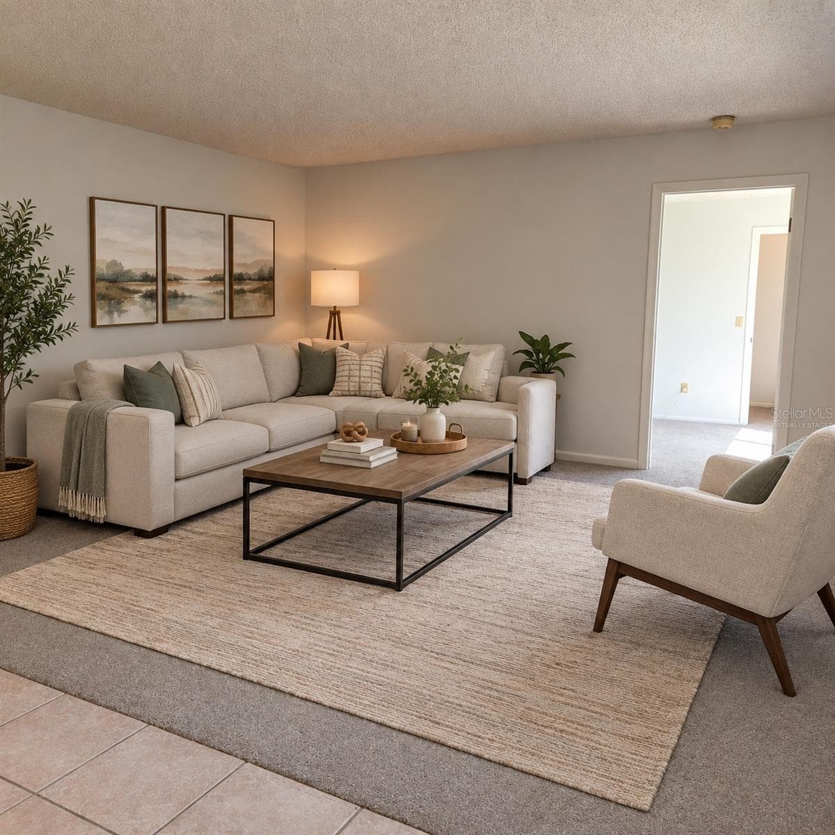 Living Room - Virtually Staged - 93 WINDTREE LN #102, WINTER GARDEN