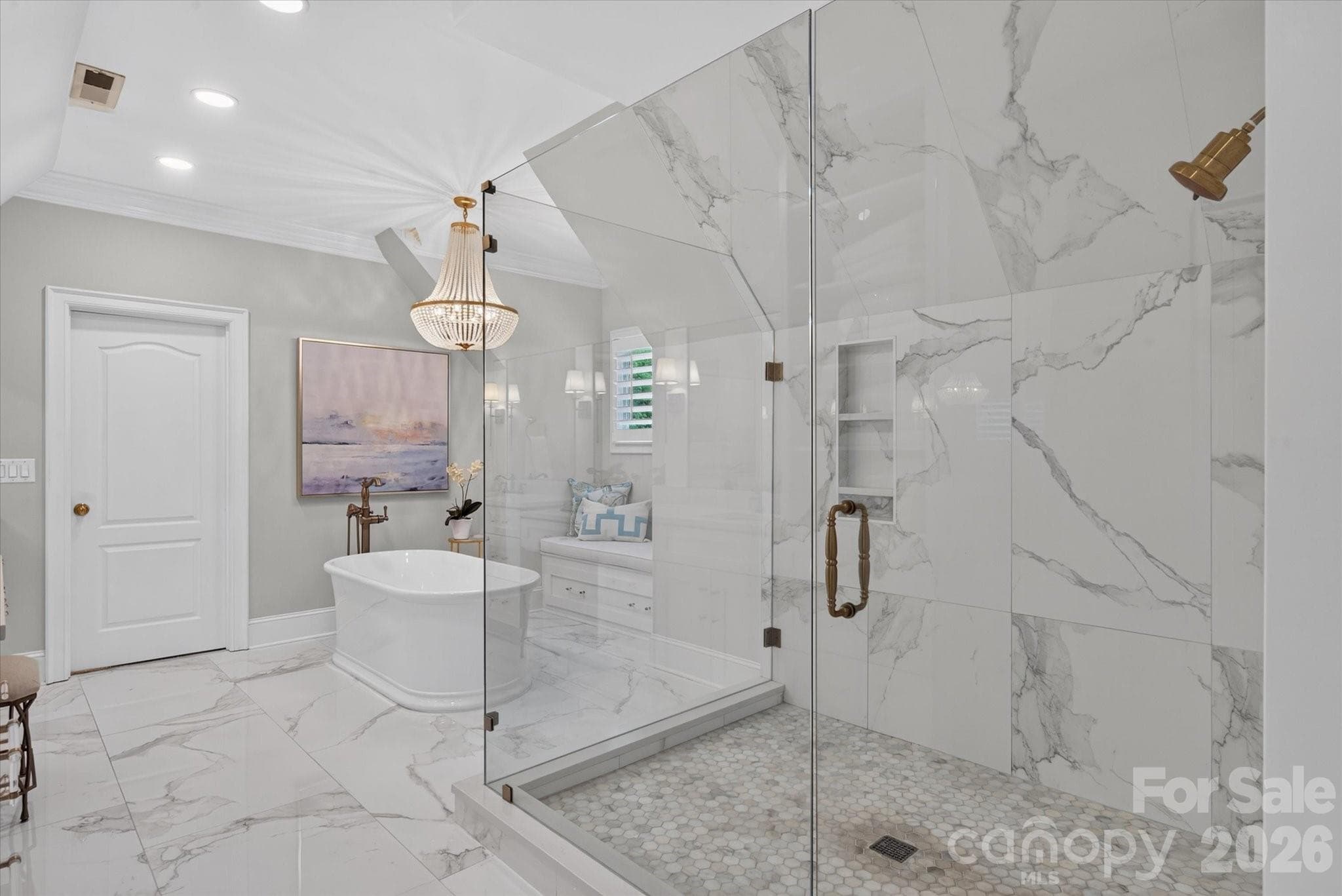 Huge shower with pebble stone tile flooring - 1005 Firethorne Club Drive, Marvin