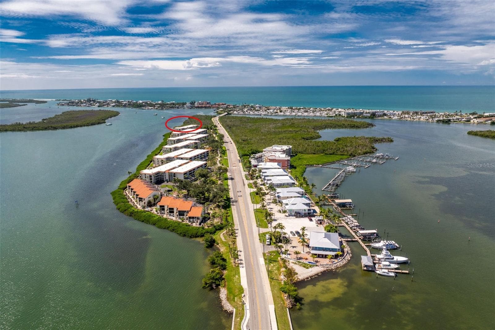 Gulf in the distance with building circled. - 1751 BEACH RD #202, ENGLEWOOD