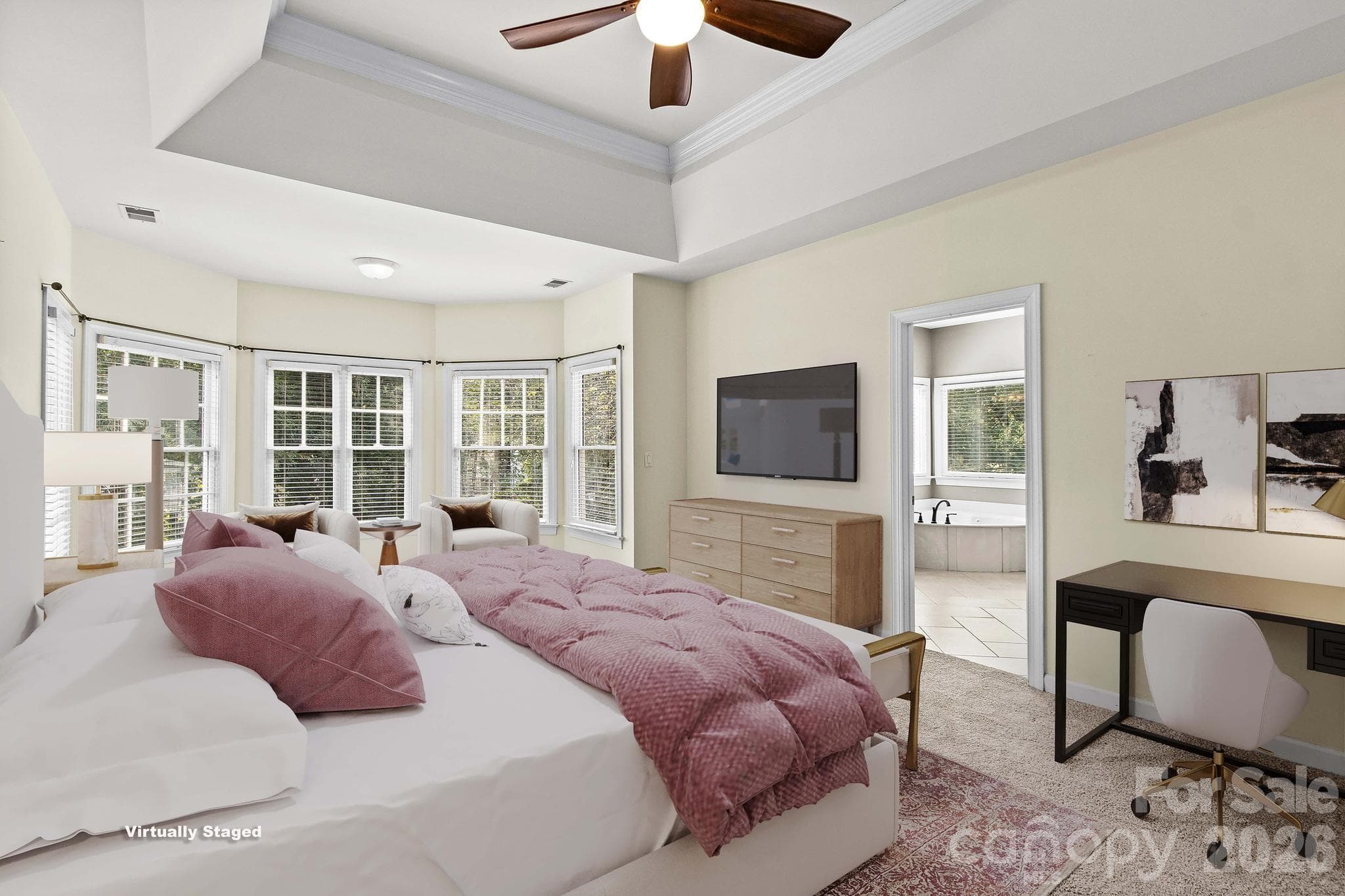 Virtually staged primary bedroom. - 12822 Cadgwith Cove Drive, Huntersville