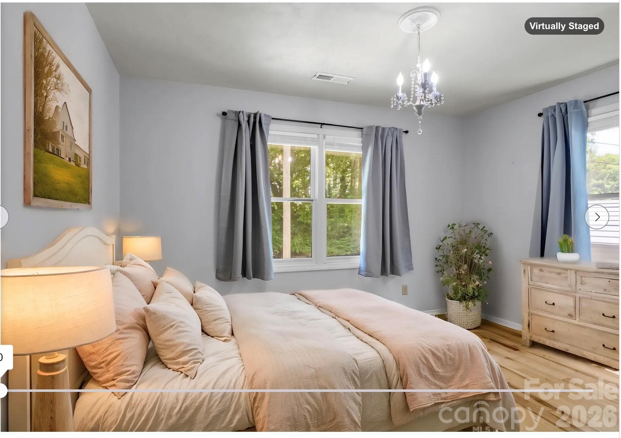 Guest Bedroom located off of main hallway - virtually staged - 35 Chastain Hill Road, Mills River