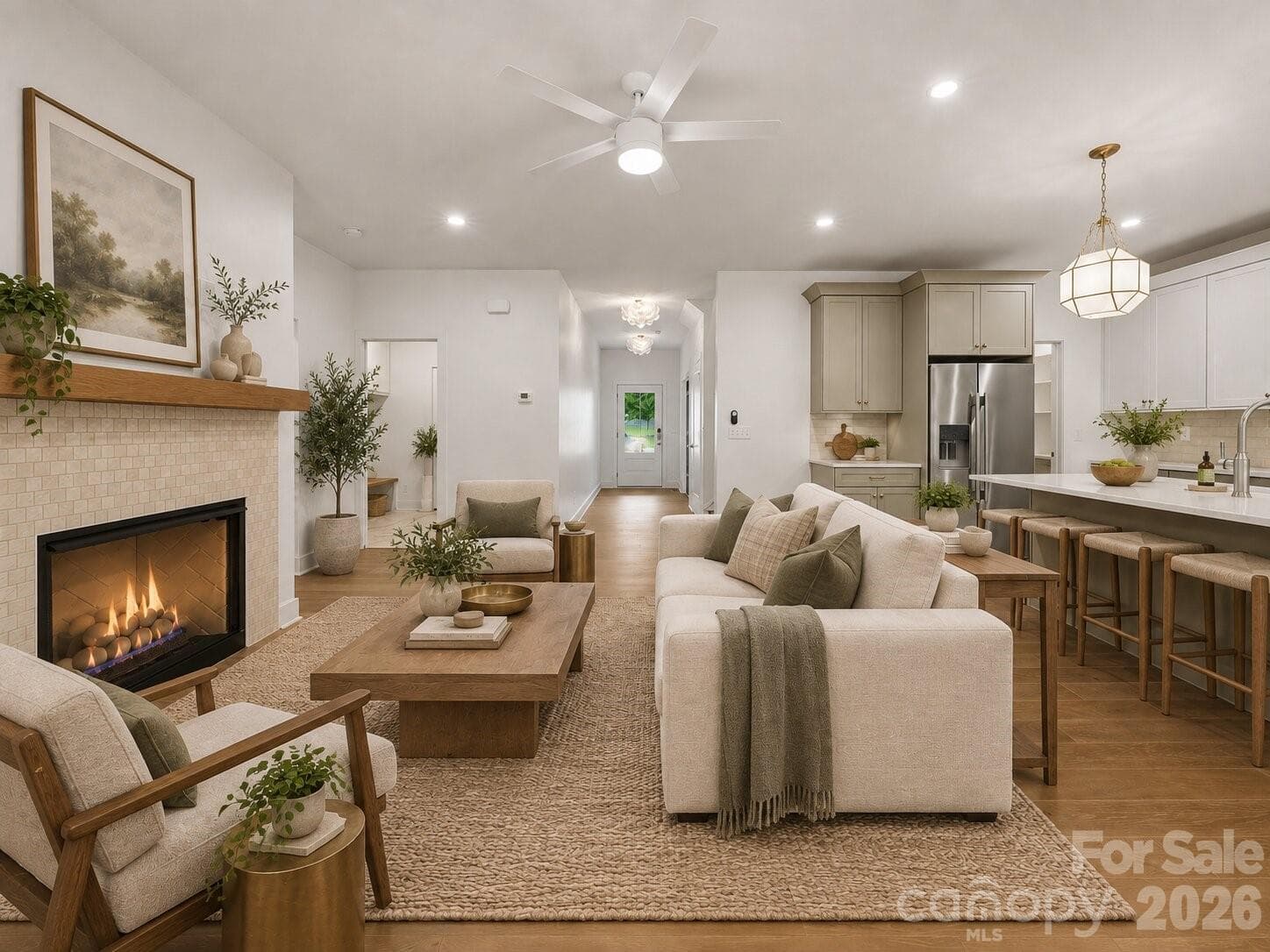 Living room (image contains AI-generated virtual staging). - 2311 Chateau Court, Matthews