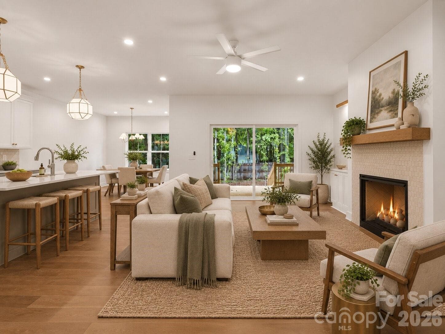 Living room (image contains AI-generated virtual staging). - 2311 Chateau Court, Matthews