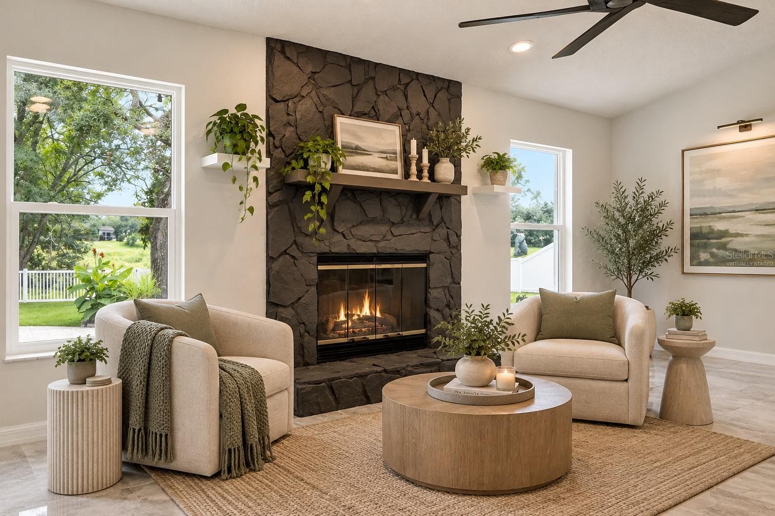 Virtually Staged Fireplace Seating - 8345 APPLE ORCHARD RD, SPRING HILL