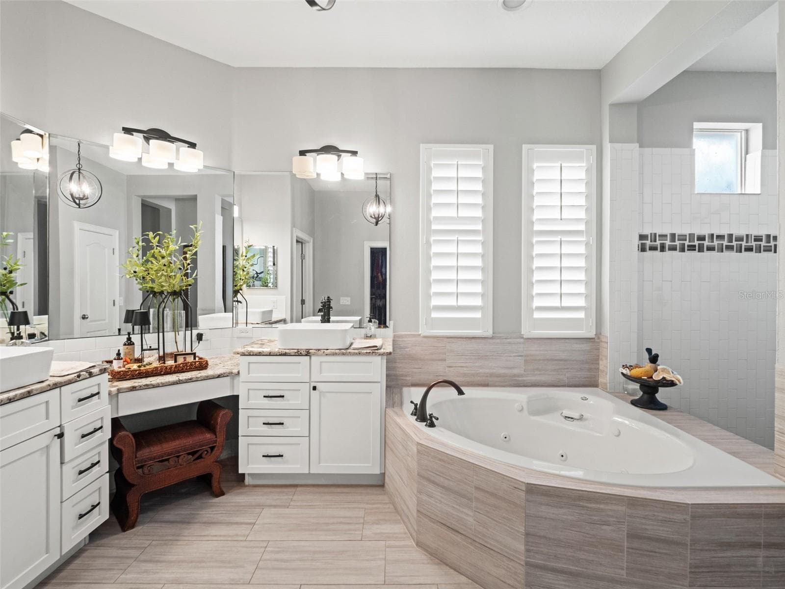 Primary bath with two dual sinks and makeup space - 25535 HAWKS RUN LN, SORRENTO