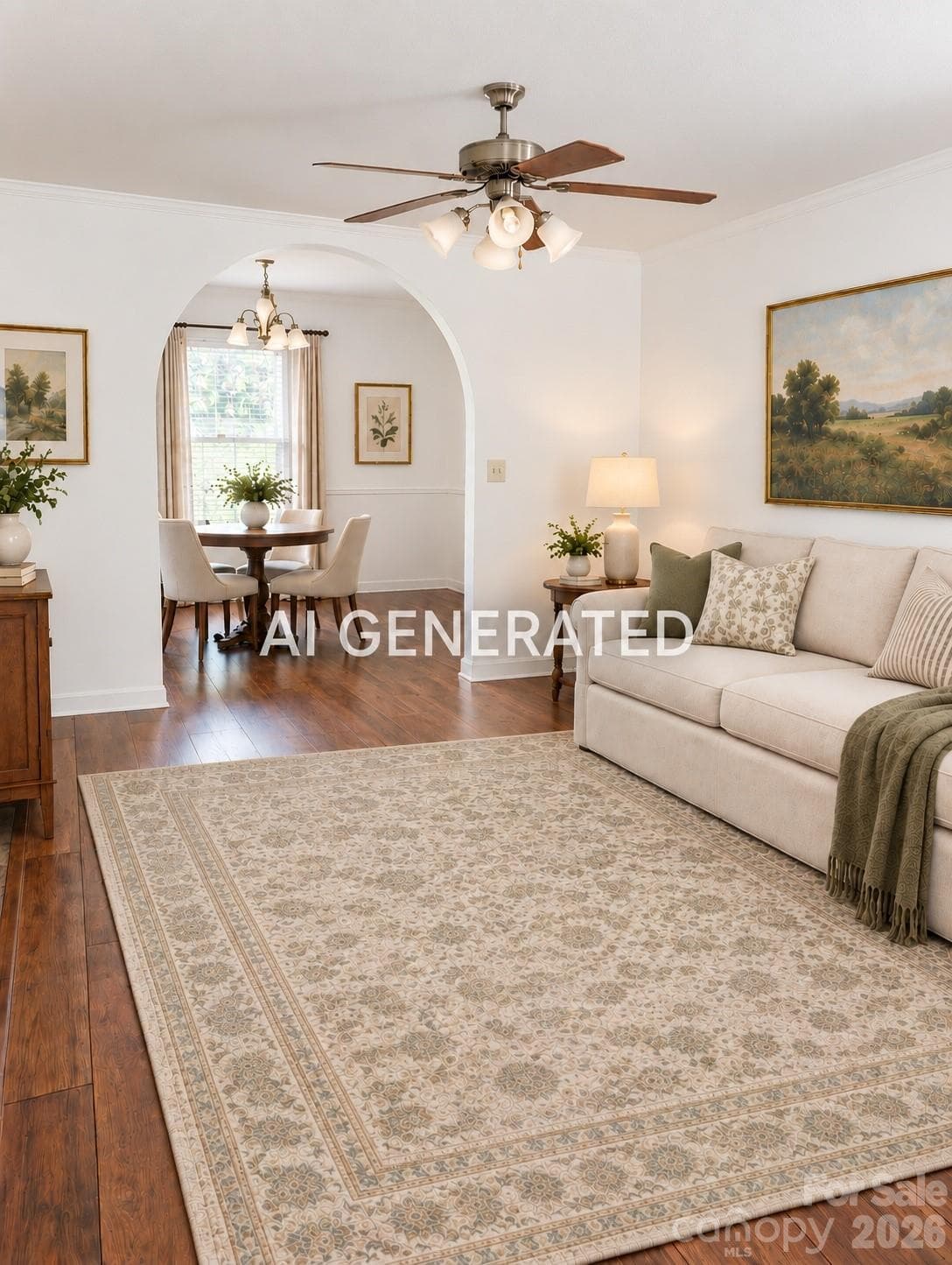 Living Room AI Decorated - 5406 Winding Oak Drive, Hickory