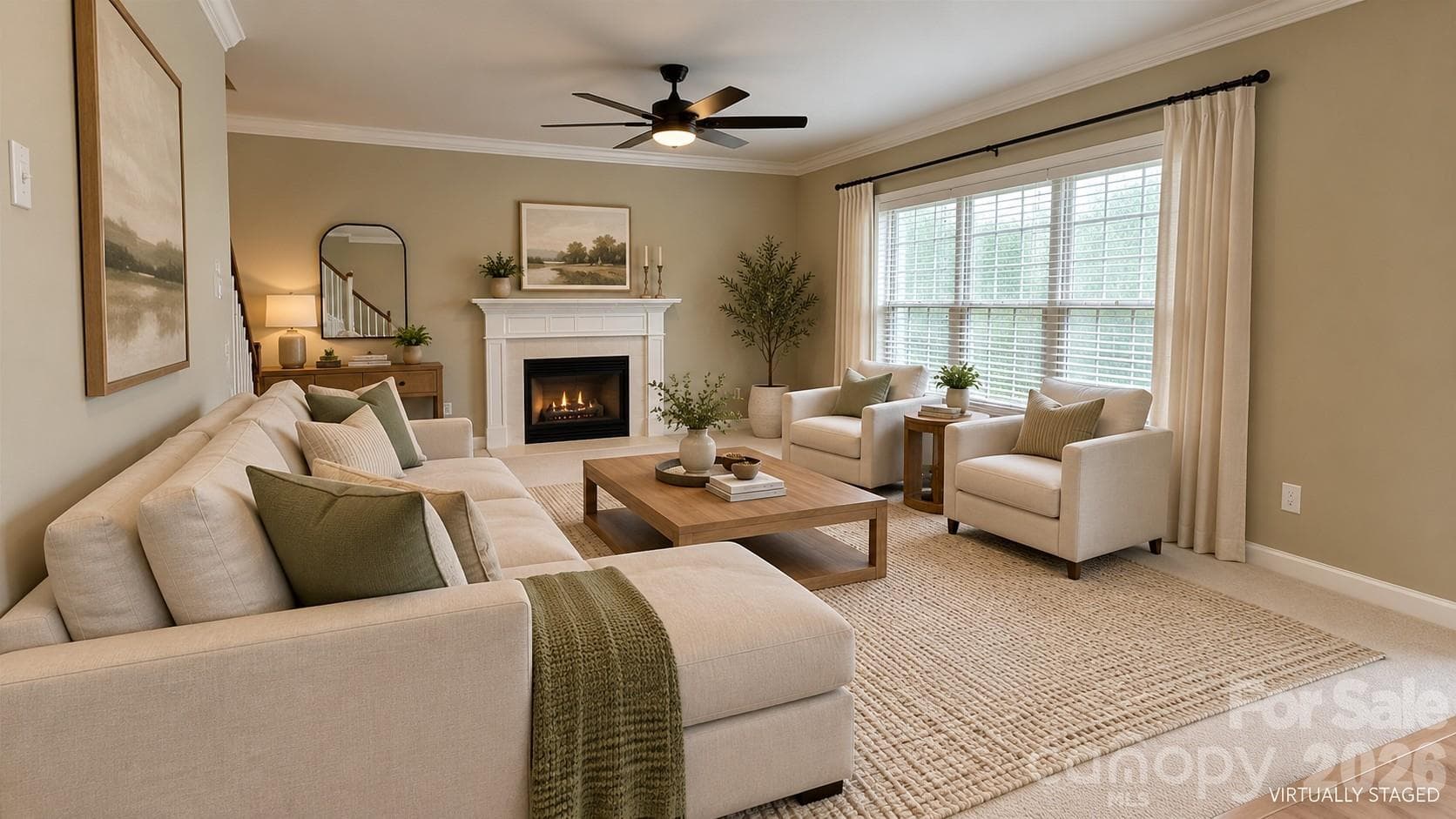 Staged family room - 2127 Copperplate Road, Charlotte