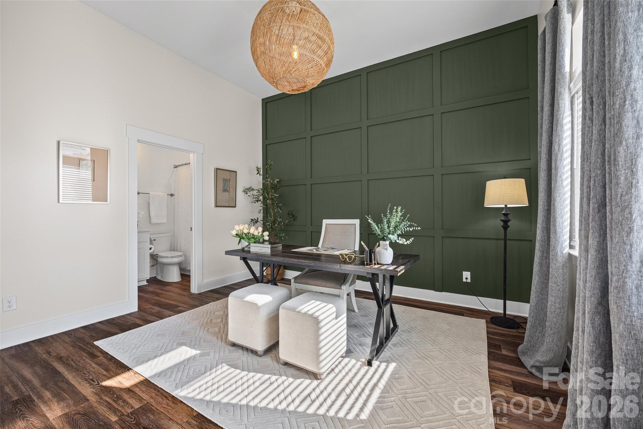 Flexible, entry-level bedroom / office with a rich green accent wall - 1229 Lomax Avenue, Charlotte