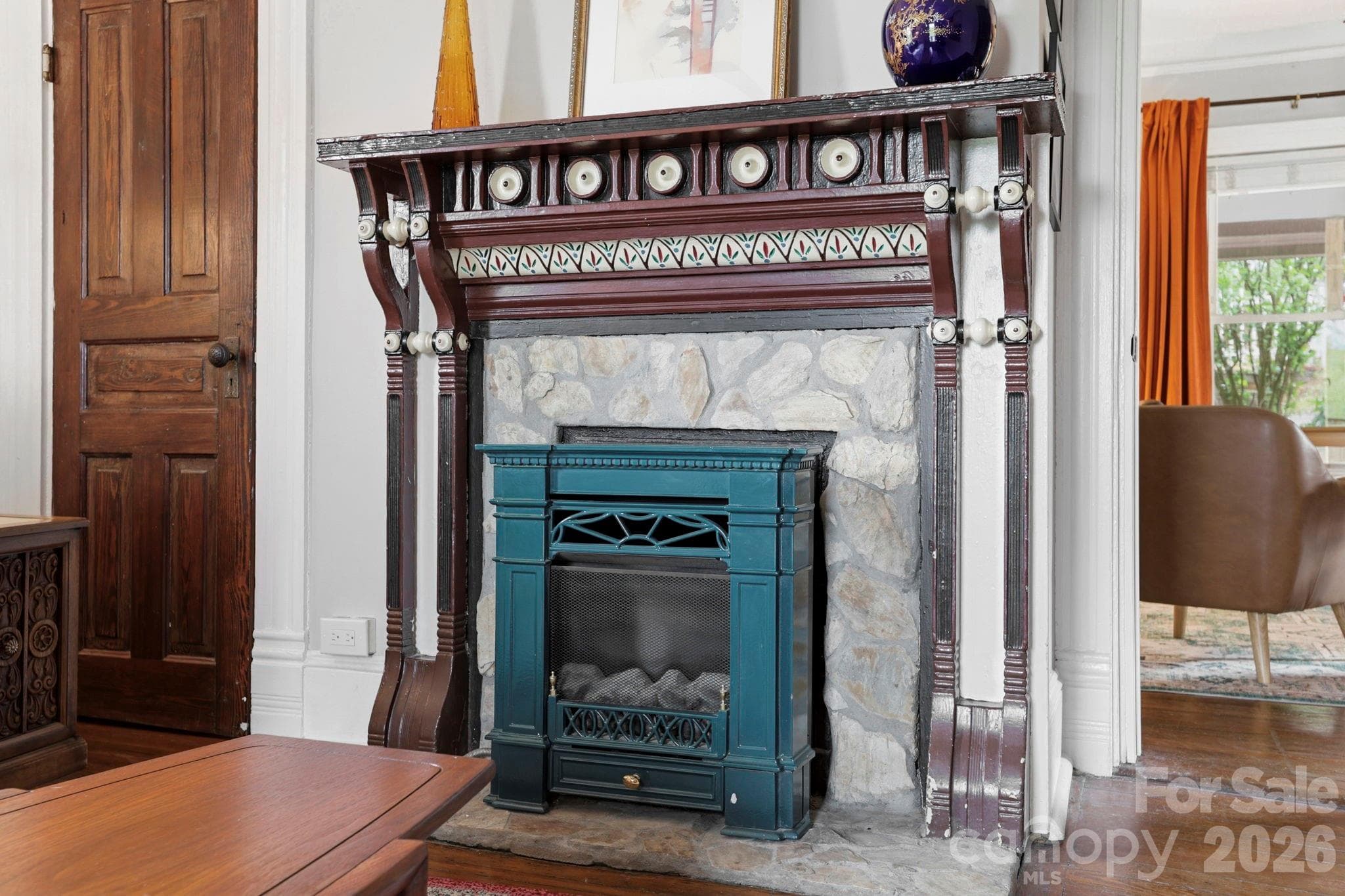 Original fireplace with working gas insert - 60 Roberts Street, Asheville
