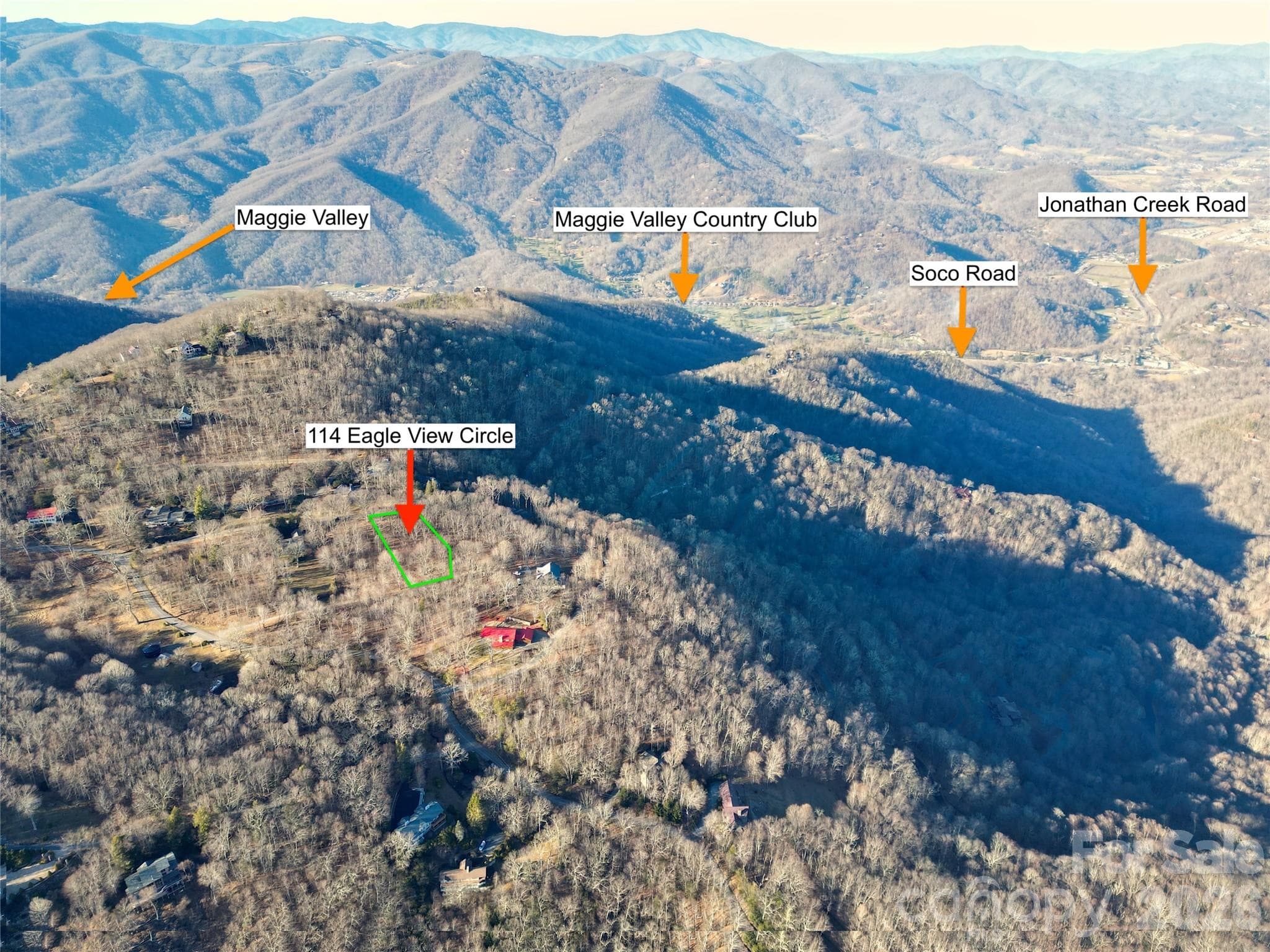 Aerial location view with approximate locations.  Verify with survey. - 114 Eagle View Circle, Waynesville