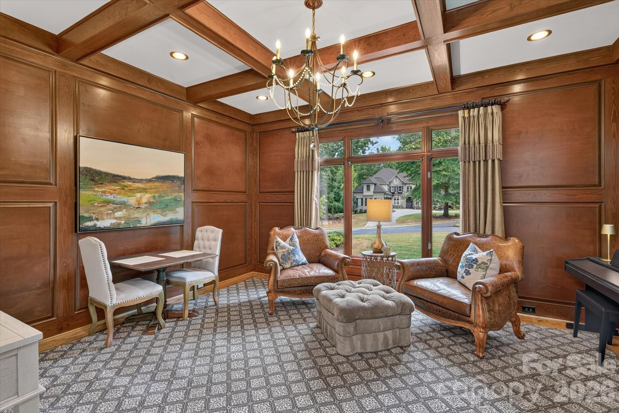 Study with coffered ceilings and wood paneling - 1005 Firethorne Club Drive, Marvin