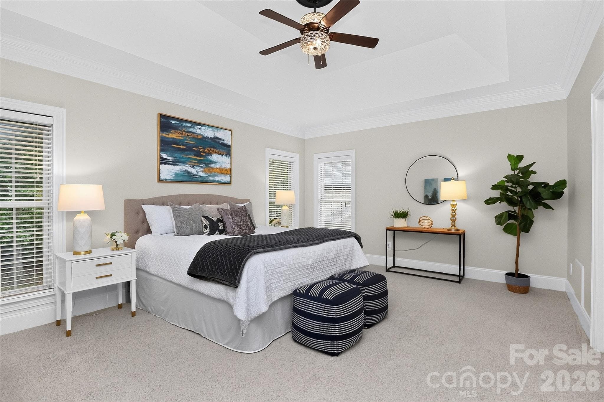 Primary bedroom on main level with trey ceiling. - 4817 Pimlico Lane, Waxhaw