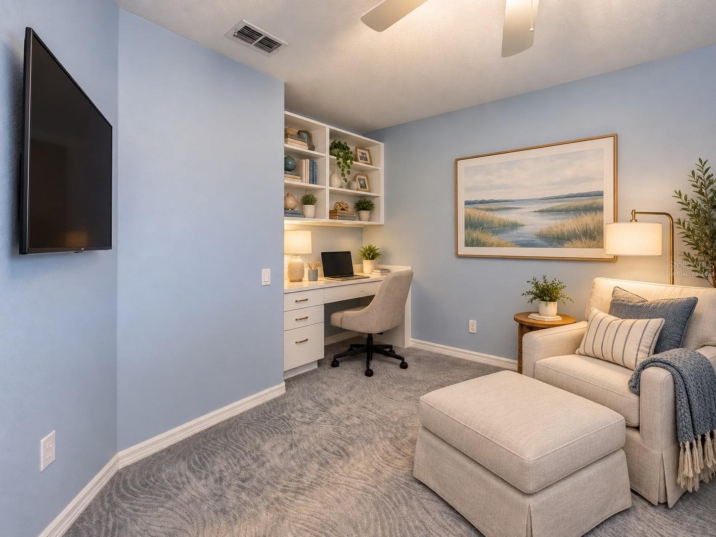 Virtually staged third bedroom with built-in desk which could also be a make-up area. - 4465 FAIRWAY OAKS DR, MULBERRY