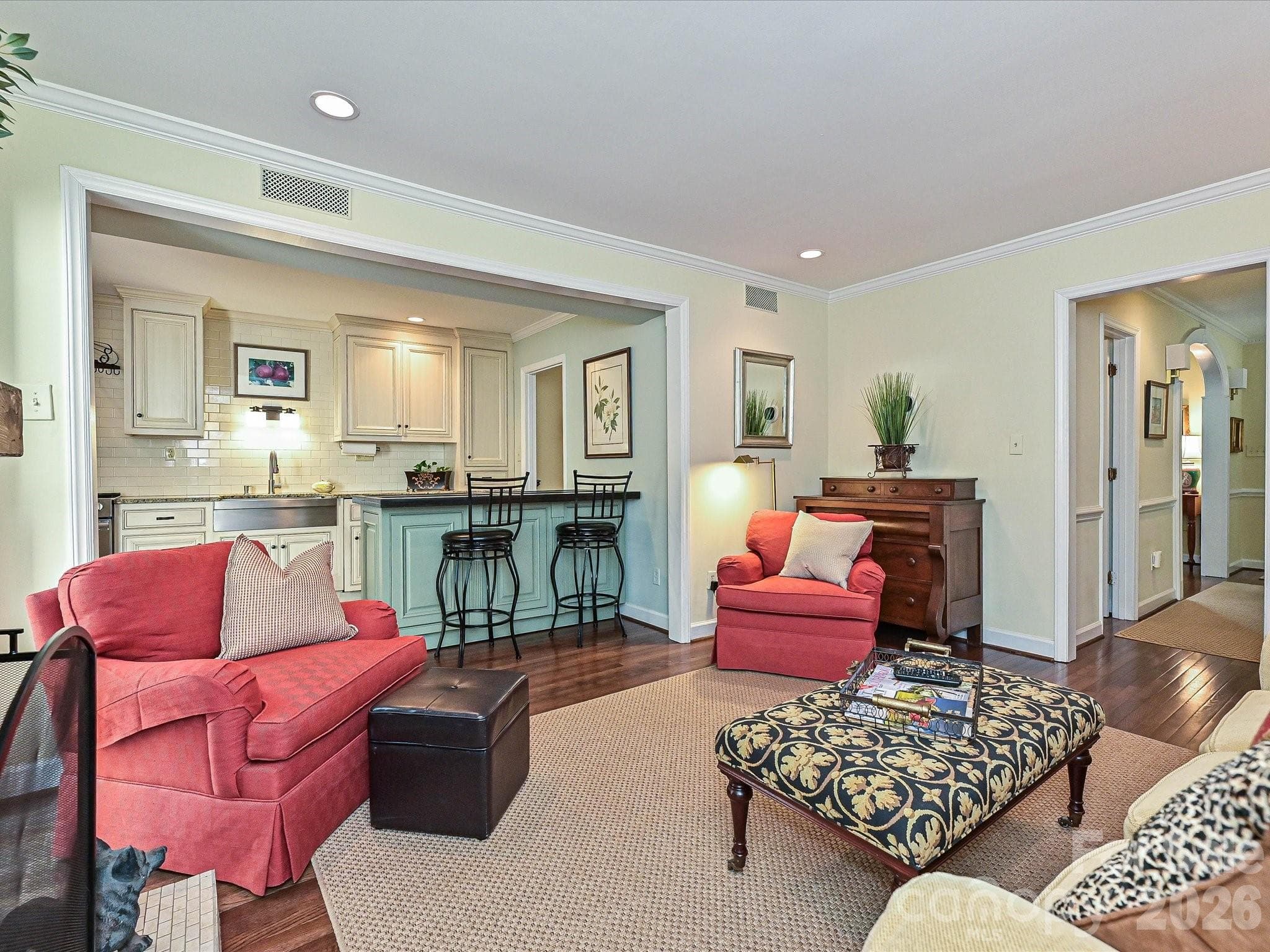 Family room with fireplace and open to kitchen - 4313 Silo Lane, Charlotte
