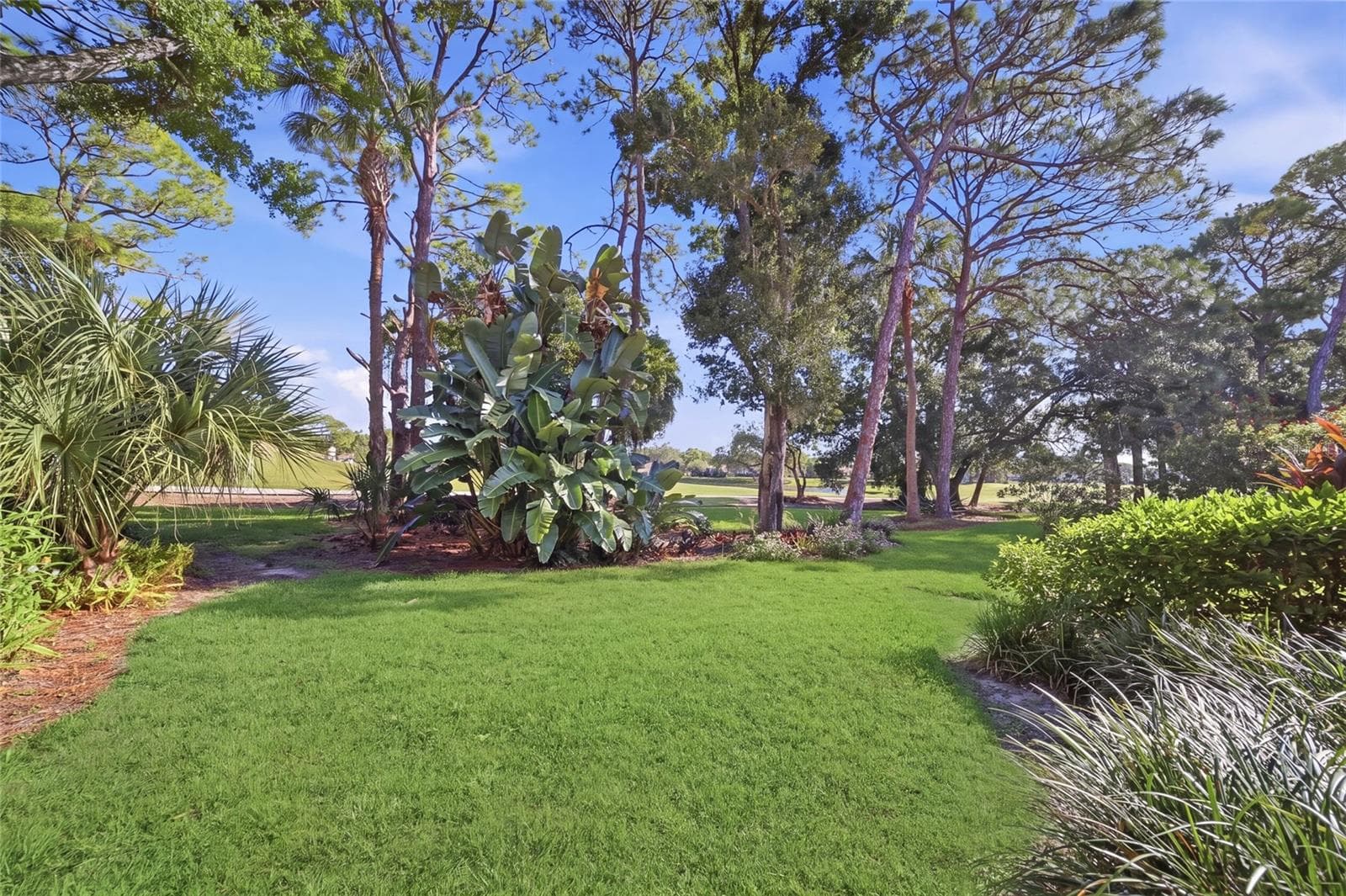 Spacious backyard and lawn looking out to the golf course - 3266 SANDLEHEATH #51, SARASOTA