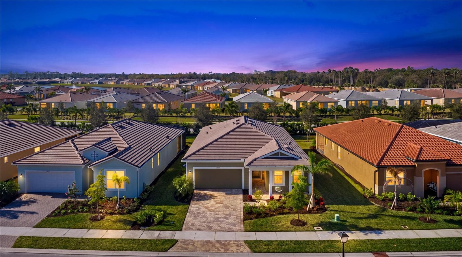 Aerial Front Elevation (Virtual Twilight) - 11925 BOHEMIAN PL, VENICE