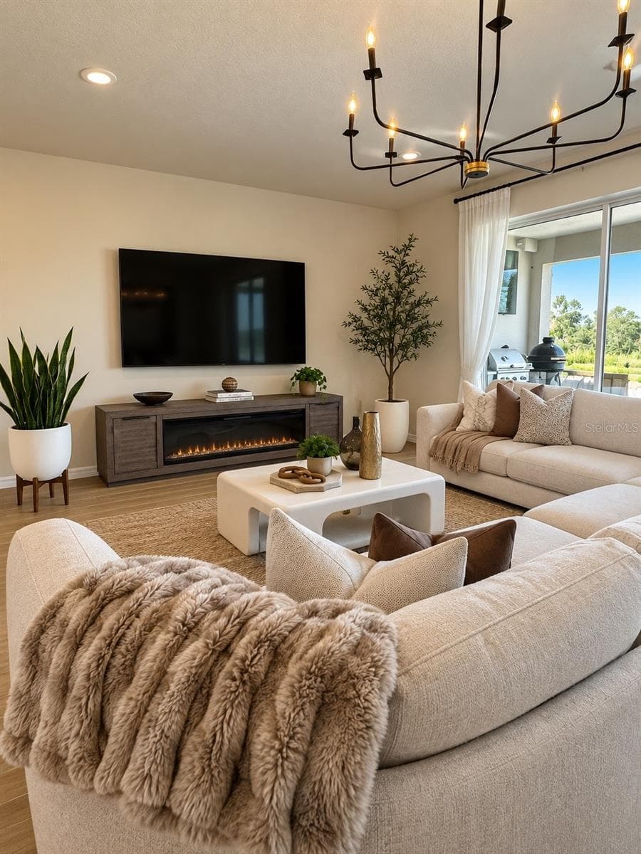 Main Living Room – Spacious and inviting living area with abundant natural light, elegant finishes, and direct access to the covered outdoor living space. - 6735 REVERIE PARK AVE, ORLANDO