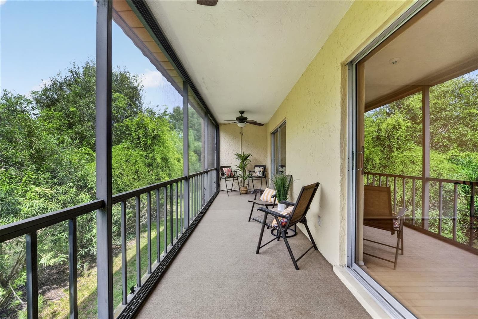 Large screened backdoor lanai- view of the Oscar Scherer State Park. - 203 RUBENS DR #F, NOKOMIS