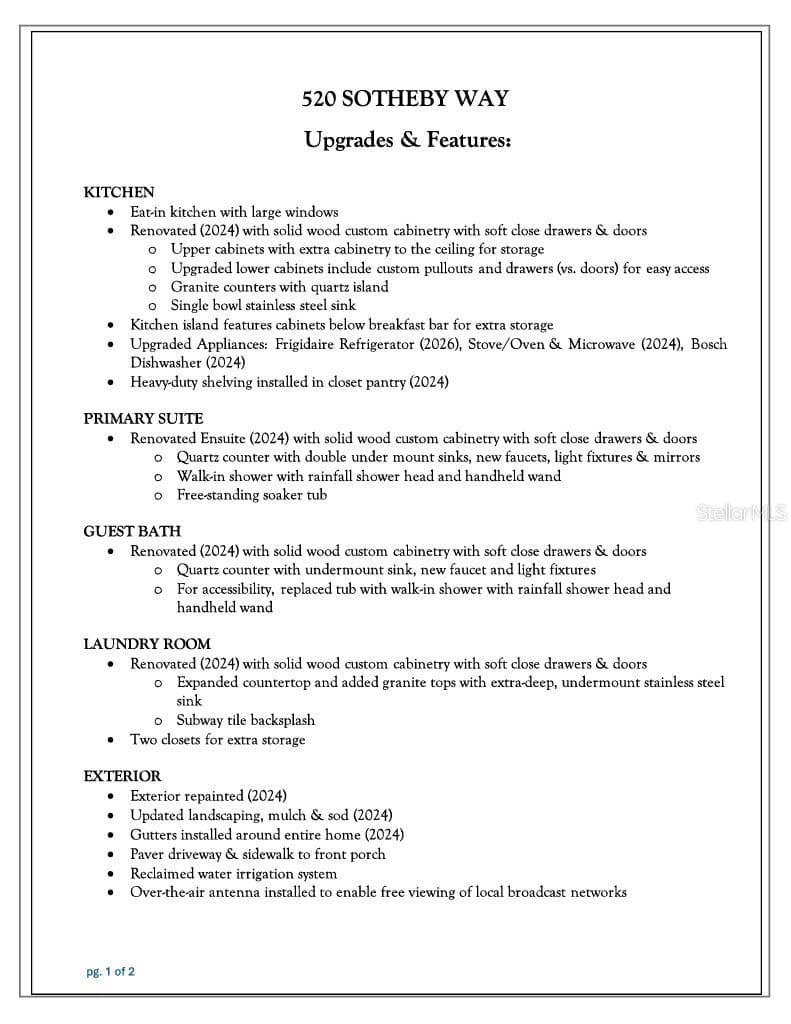 520 Sotheby Way Upgrades & Features - page 1 of 2 - 520 SOTHEBY WAY, DEBARY