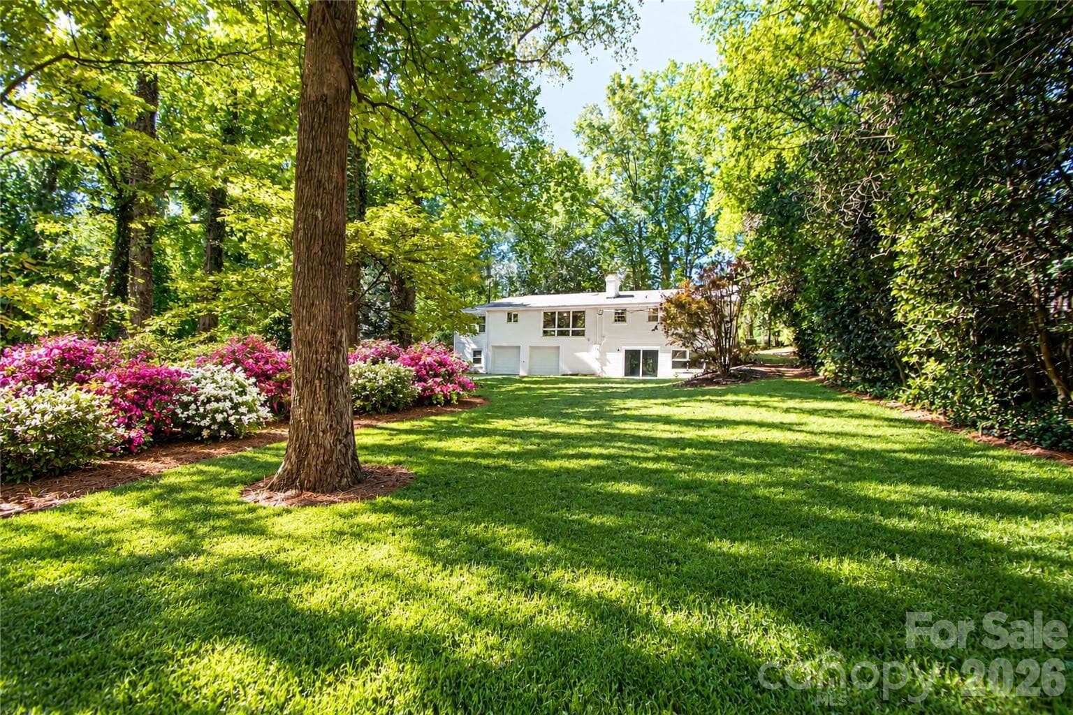 Photo has been enhanced by AI but it's a representation of the beautiful azaleas throughout the backyard. - 7400 Oakwood Lane, Charlotte