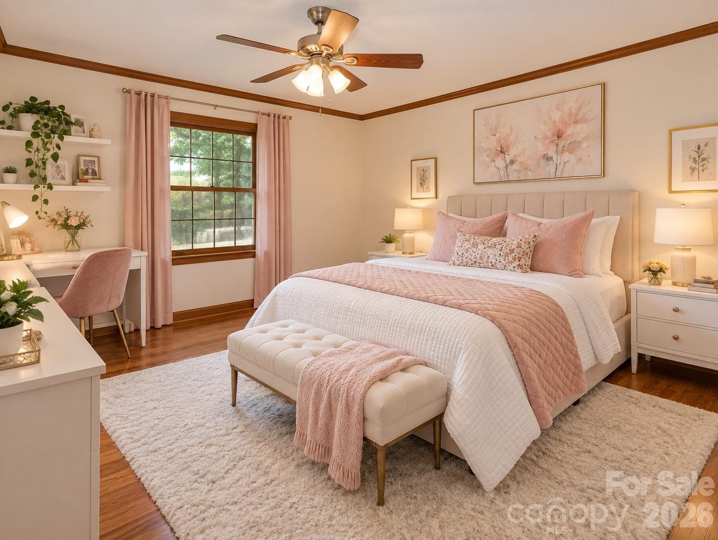 Bedroom #2 has been decorated by AI to show furniture placement. - 7400 Oakwood Lane, Charlotte