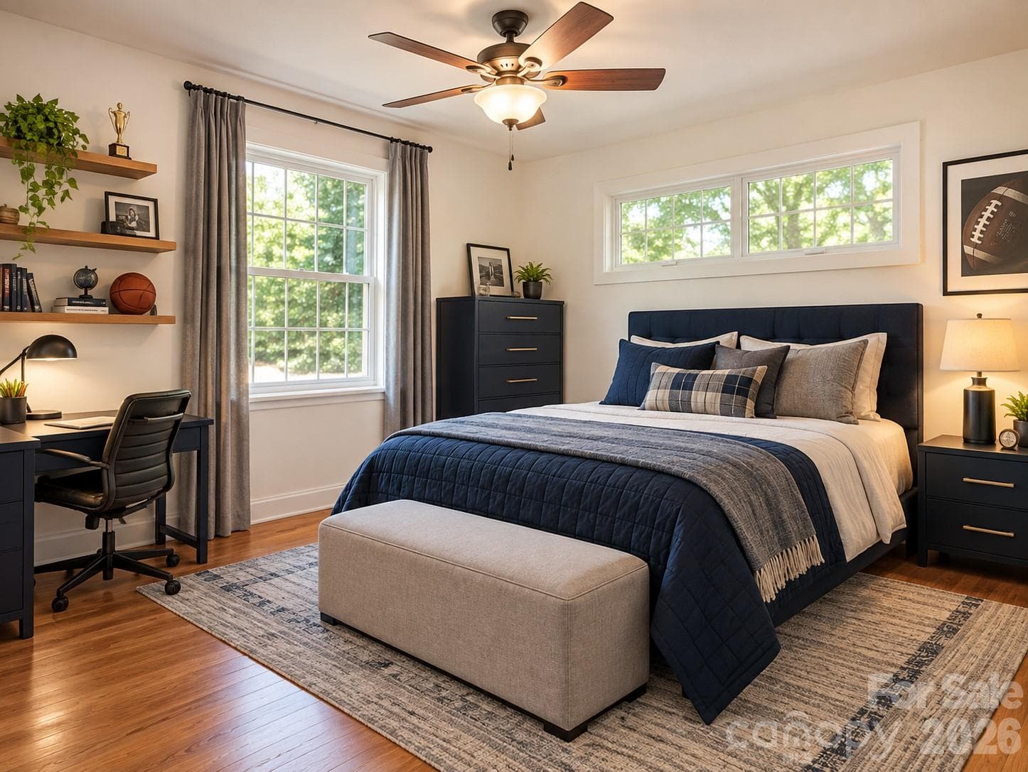Bedroom # 3 has hardwood floors, ceiling fan and large windows that provide natural light. - 7400 Oakwood Lane, Charlotte
