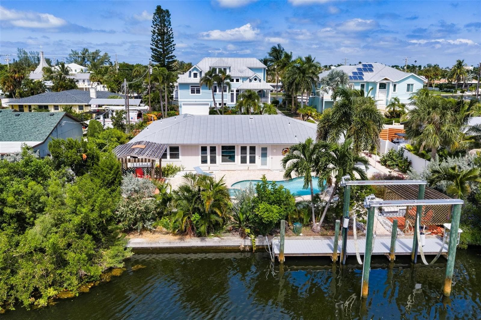 Rear elevation with 30 foot dock and 10,000 pound sling boat lift - 503 65TH ST, HOLMES BEACH