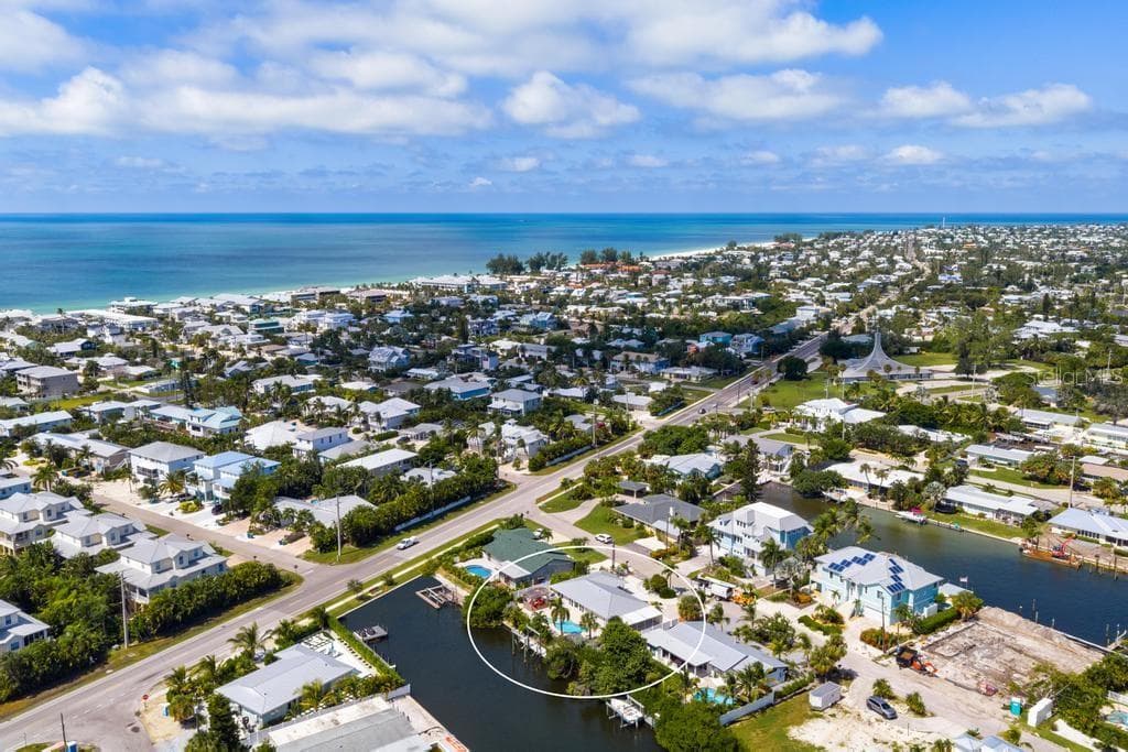 Aerial views to the north end of the island and just two blocks to the sandy beaches of Anna Maria Island - 503 65TH ST, HOLMES BEACH
