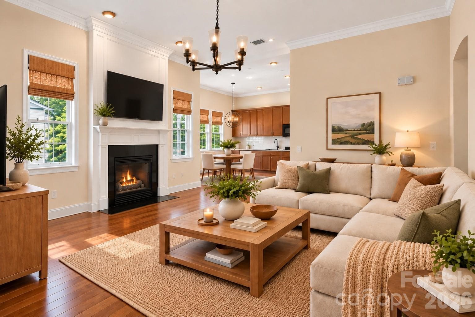 Virtually staged living room - 10431 Alvarado Way, Charlotte
