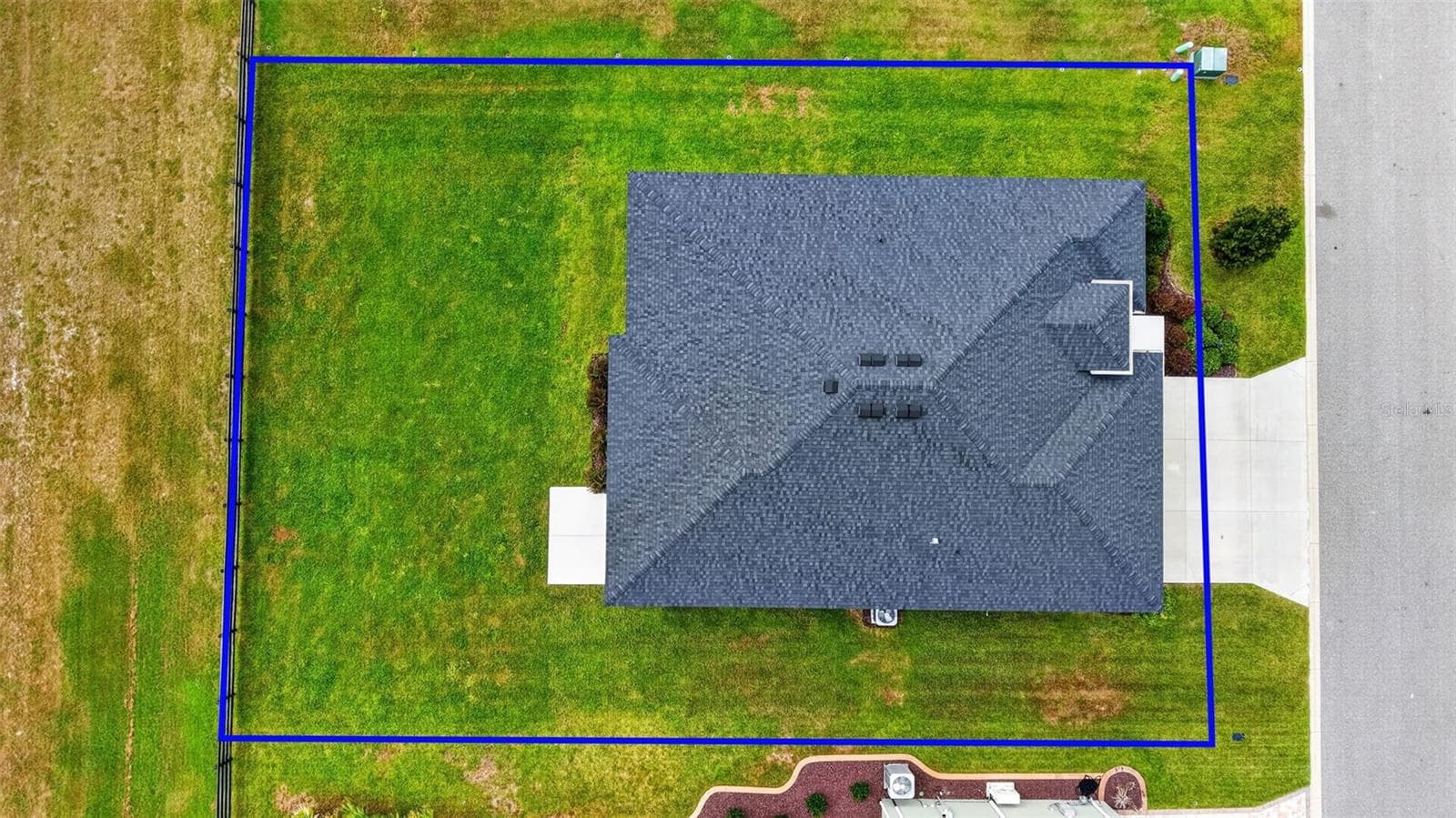 Overhead Aerial with Property Lines and Spacious Rear Yard with ROOM FOR A POOL! - 654 SHIVERS LOOP, THE VILLAGES