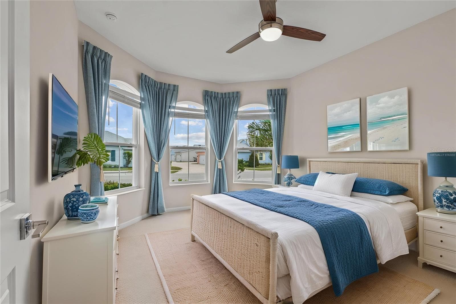 Virtually Staged - Guest Bed 1 with Stunning Windows - 466 MARGARITAVILLE AVE, DAYTONA BEACH