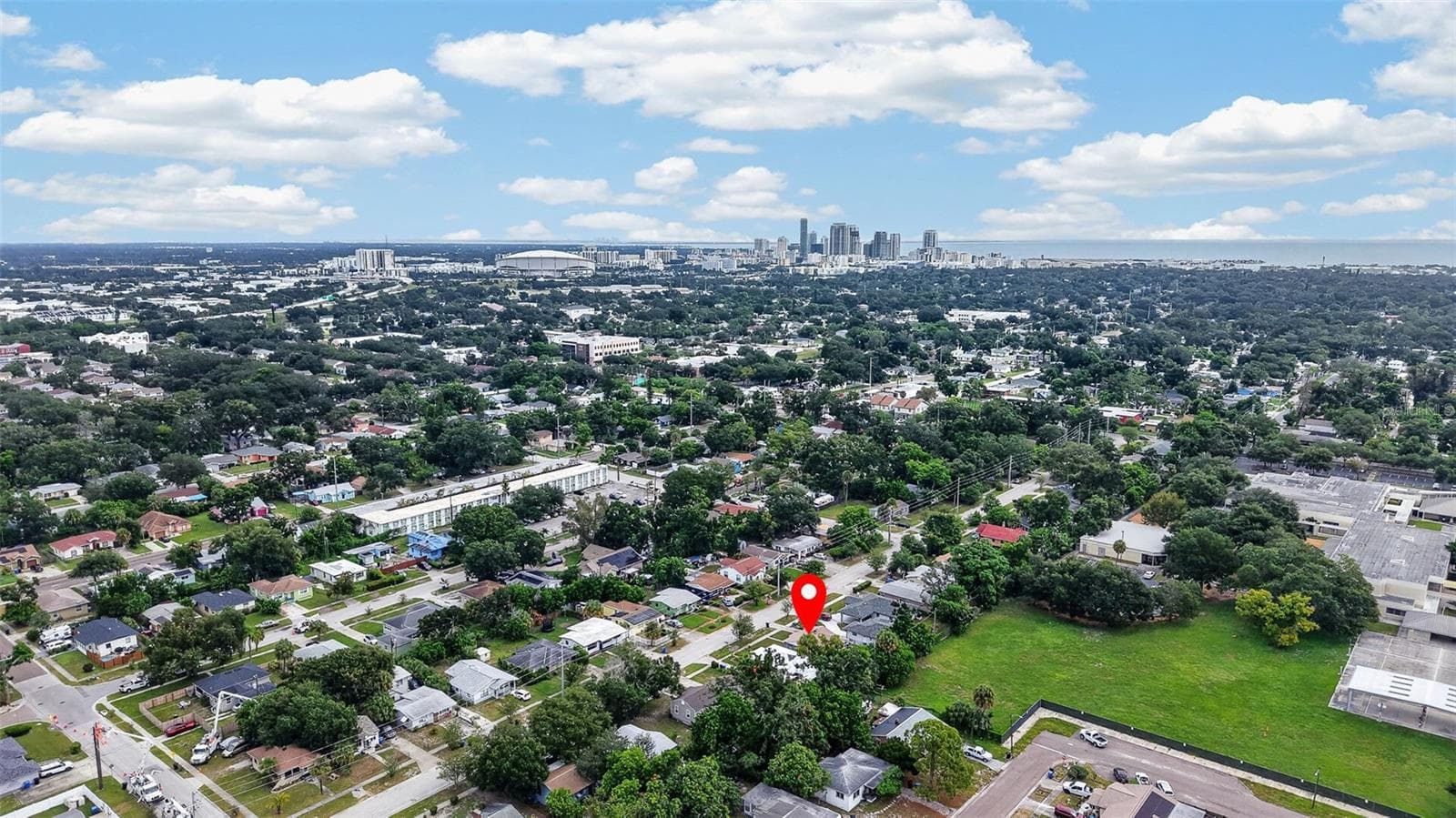 Aerial view of property and surrounding neighborhood the property location is marked with a red pin - 2452 17TH AVE S, ST PETERSBURG