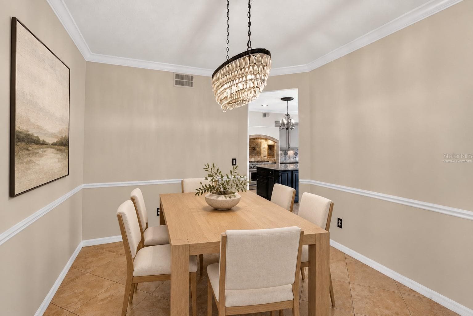Virtually staged: Formal dining room with crown molding. - 2109 WEMBLEY PL, OVIEDO
